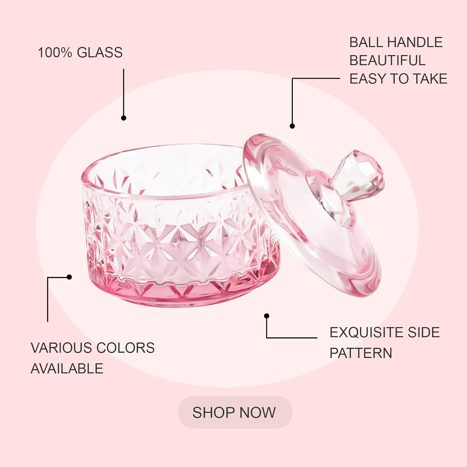 BOMOQING Nail Dappen Dish with Lid, 60Ml Large Nail Monomer Dish, Glass Nail Cup for Holding Acrylic Liquid Acrylic Nail Powder Nail Decor Monomer Acrylic Nail Liquid (Pink)&hellip;