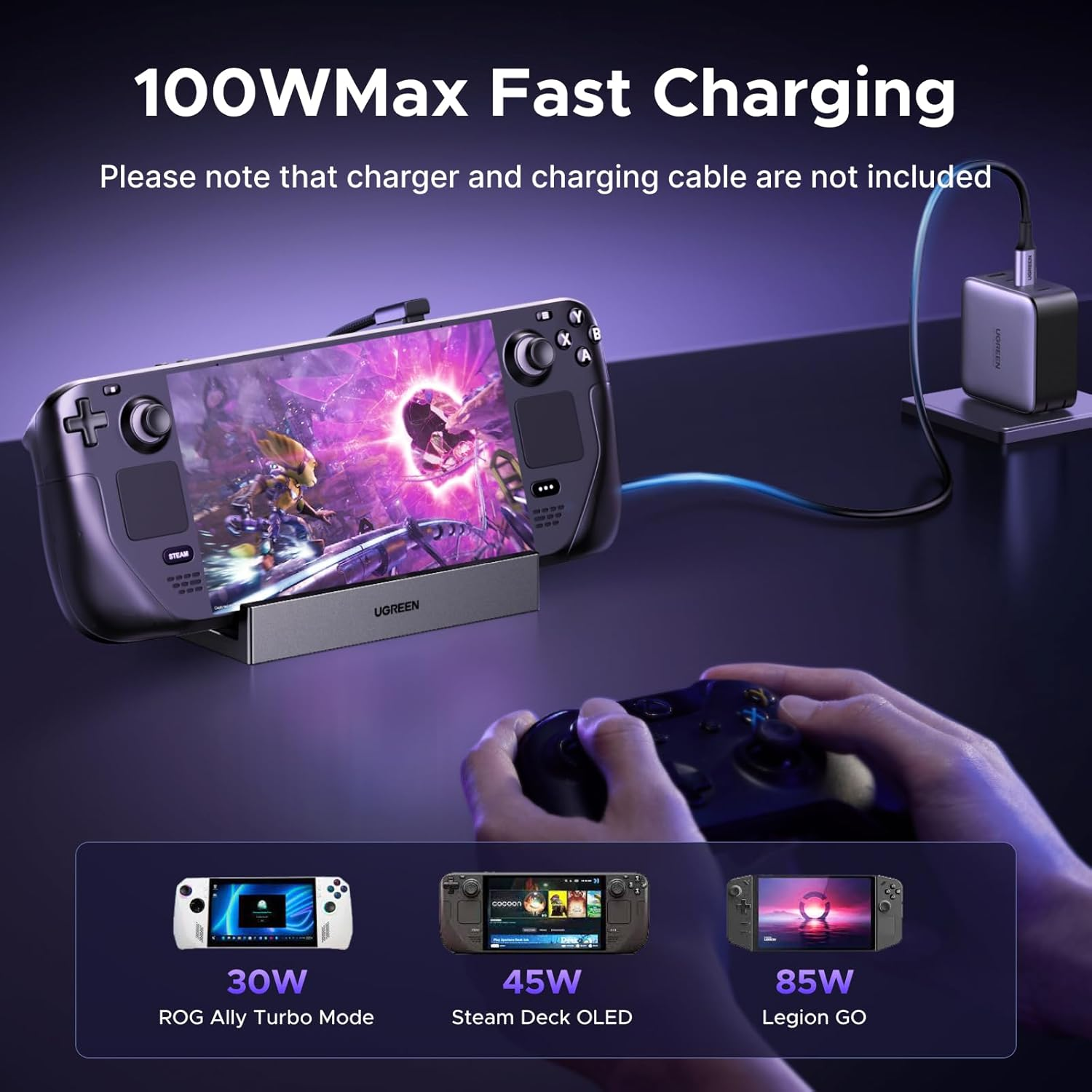 UGREEN Steam Deck Dock 9-In-1 with 4K@120Hz Displayport, Adjustable& Foldable Stand, 100W PD, 10Gbps Type A&C Data, Ethernet, SD/TF Docking Station for Steam Deck OLED, ROG Ally X, Legion Go, MSI Claw image number 3