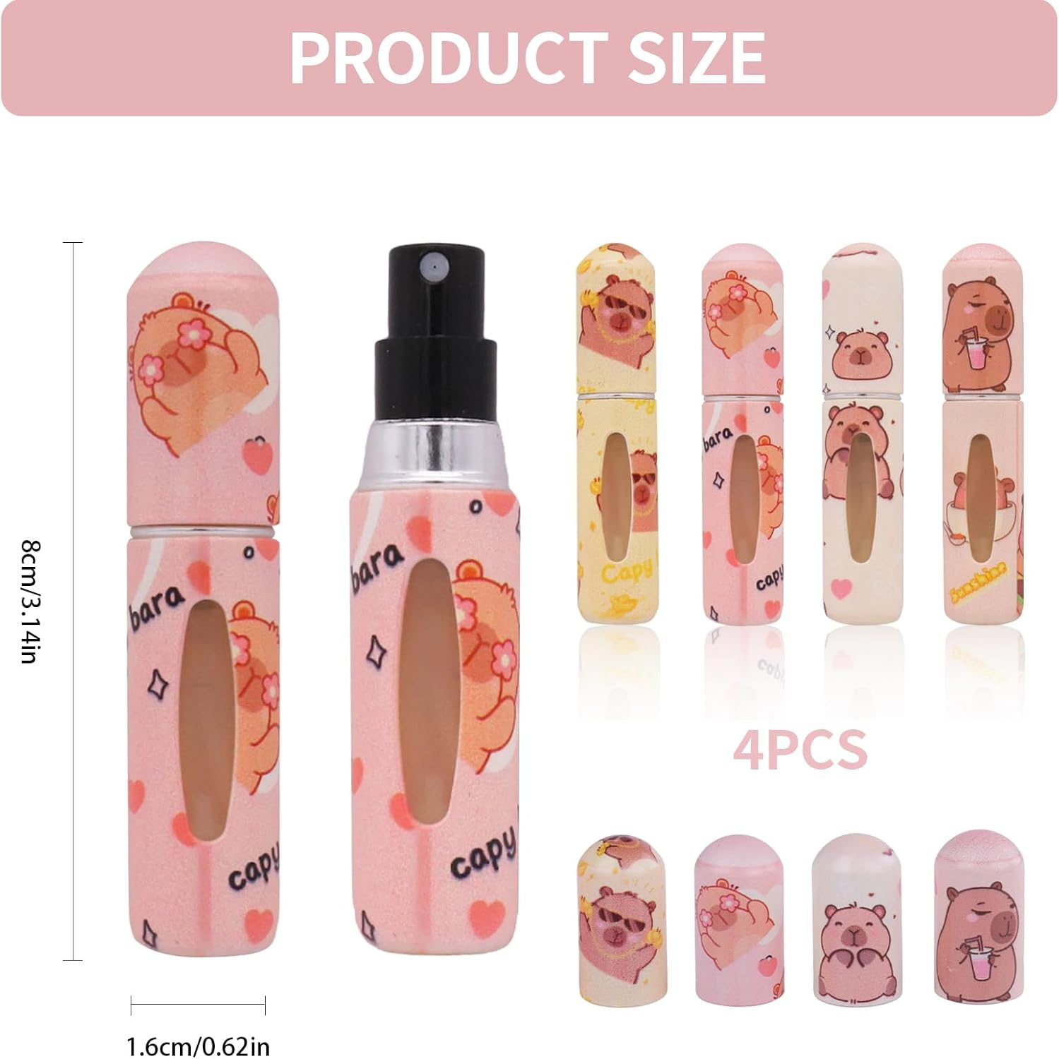 BRITIVIVE 5 Ml Perfume Atomiser, Pack of 4, Travel Perfume Bottle, Capybara Mini Perfume Bottle, Refillable, Travel Perfume Atomiser for Air Travel, Holiday, Camping, Business image number 1