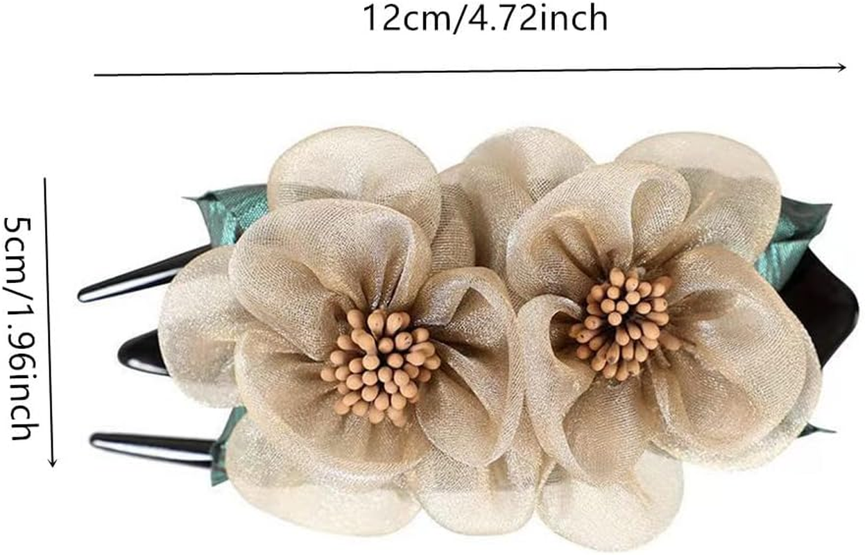Jumwrit Double Flower Hair Clip Vintage Duckbill Barrette French Concord Hair Clip Strong Hold Grip Clip Curved Hair Claw No Slip Ponytail Hair Clip Decorative Hair Accessories for Women Girls(Style2) image number 4