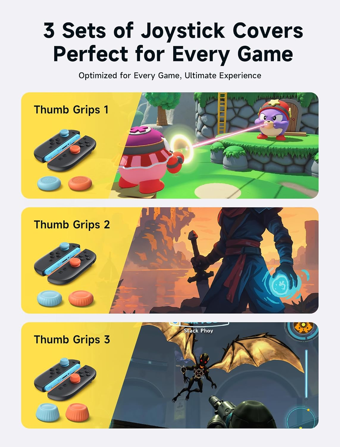 JSAUX Thumb Grips Designed for Nintendo Switch 2 (2025), Switch Thumb Grip Caps, Ergonomic Design, Enhanced Grip, Comfortable & Durable, Joycon Grip Button Stick Cover - Blue and Orange, 3Pairs (6Pcs) image number 4