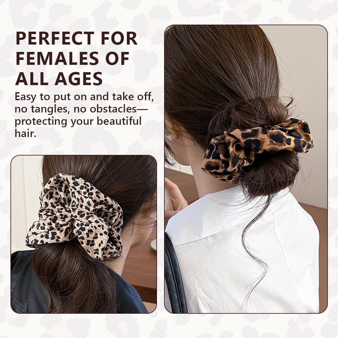 YUZNA 2 X Hair Bands for Women Strong Hold Extra Large Scrunchies for Thick Hair (Leopard Pattern) image number 4