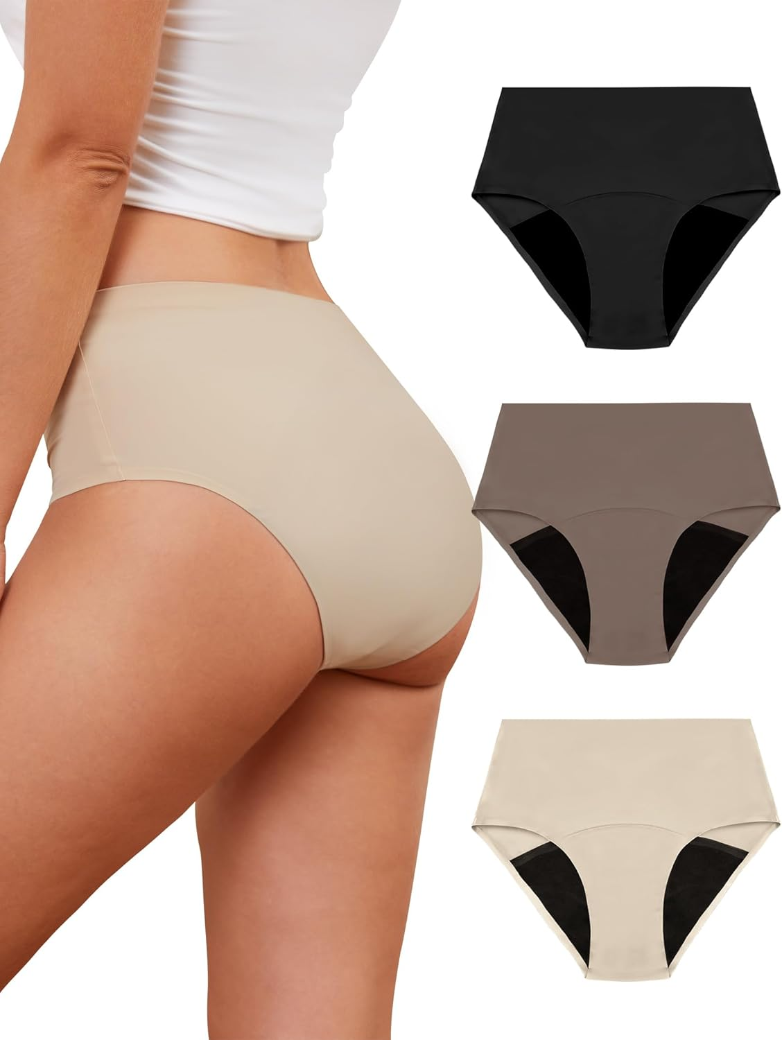 Posefree Period Underwear Heavy Bleeding 40 Ml Women'S Period Briefs Absorbency Breathable Comfortable Pack of 3 Size S-XXL