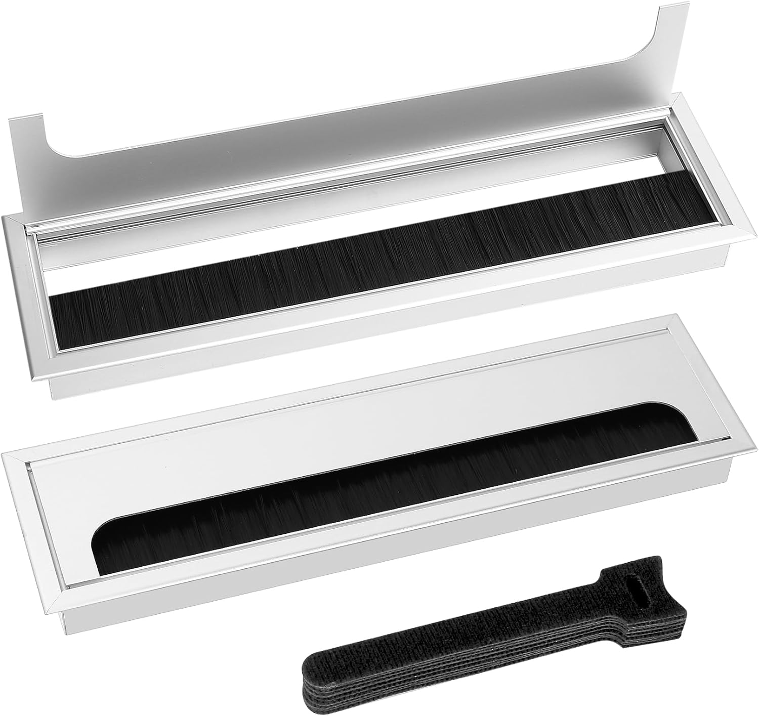 2 X Cable Grommets 160 X 80 Mm Cable Duct Desk with Brush Seal Aluminium Black with 10 Cable Ties