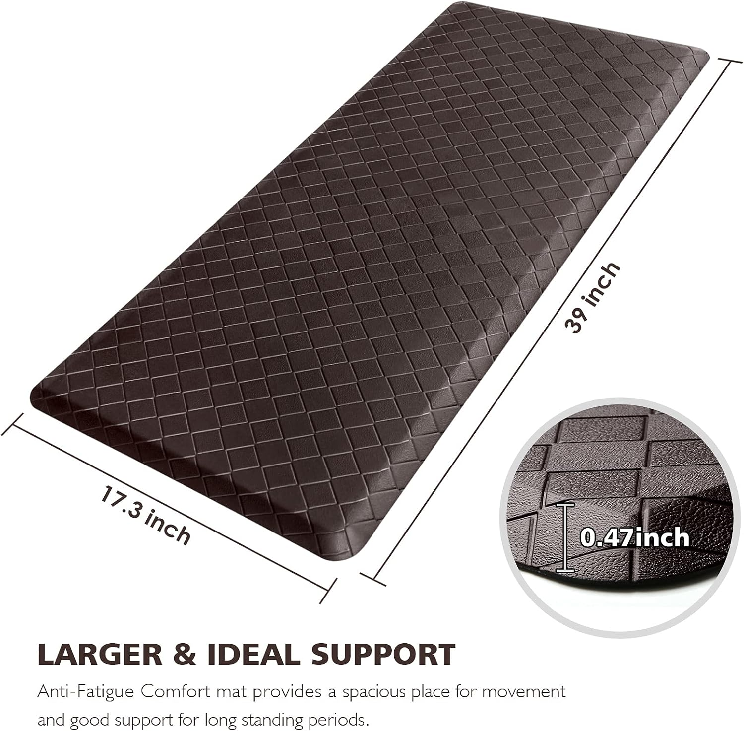 Happytrends Kitchen Mat Cushioned Anti-Fatigue Kitchen Rug,17.3"X39",Thick Waterproof Non-Slip Kitchen Mats and Rugs Heavy Duty Ergonomic Comfort Rug for Kitchen,Floor,Office,Laundry,Chocolate image number 5