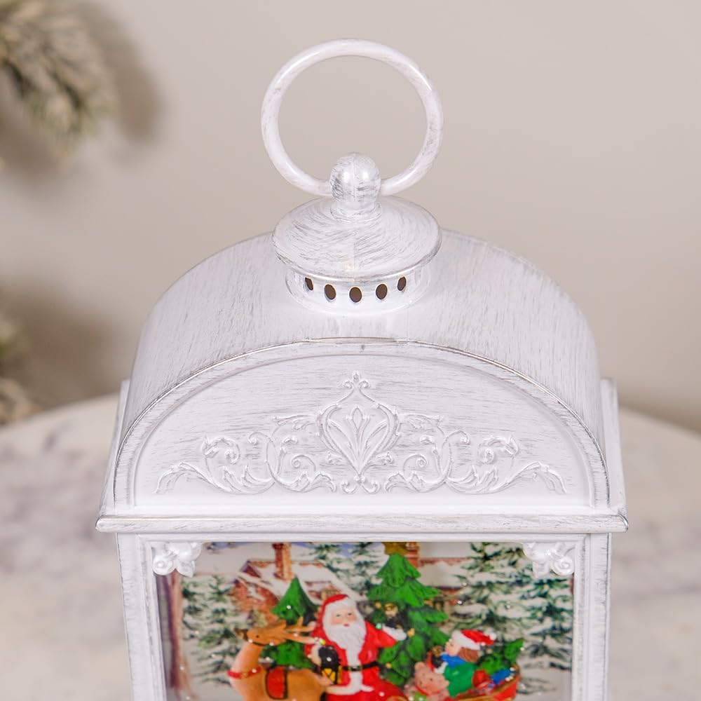 Christmas Musical Water Lantern, Vintage White with Swirling Confetti LED Lights image number 5