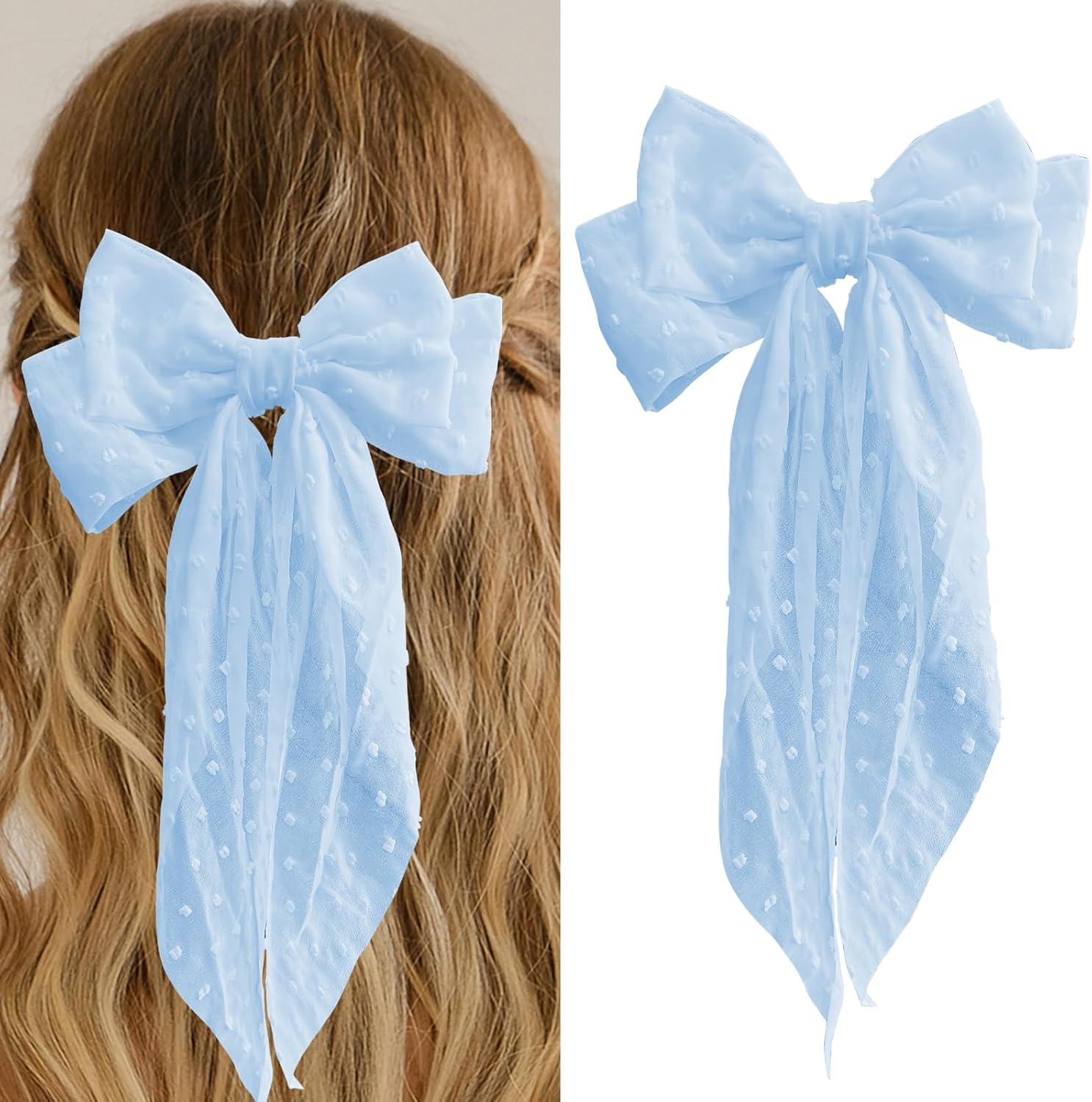 Large Satin Blue Bows - Oversized French Hair Clip Set for Birthday, Wedding, Christmas