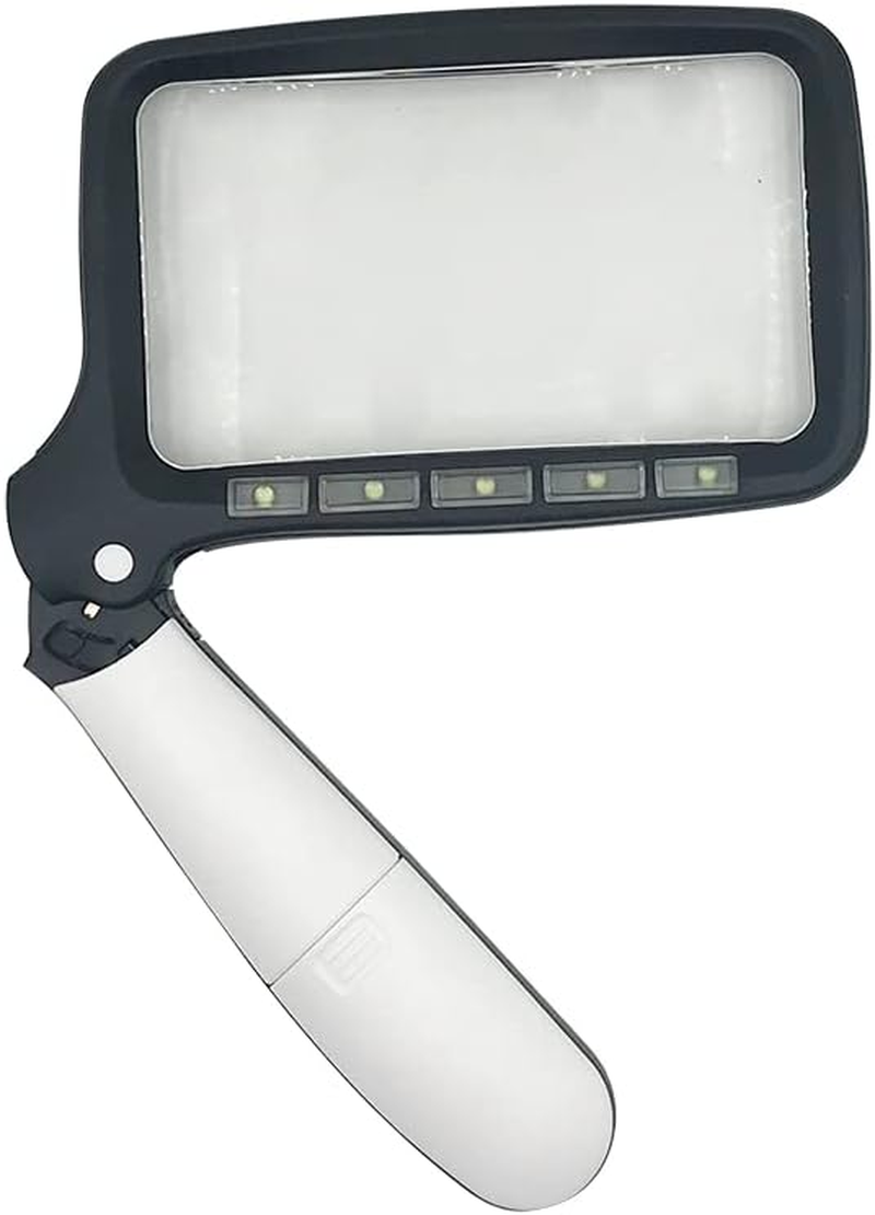 Folding Handheld Magnifying Glass with 5 LED Light - Portable Illuminated Rectangle Magnifier with Large Lens for Reading, Books, Newspaper, Printing and Maps F014 image number 2