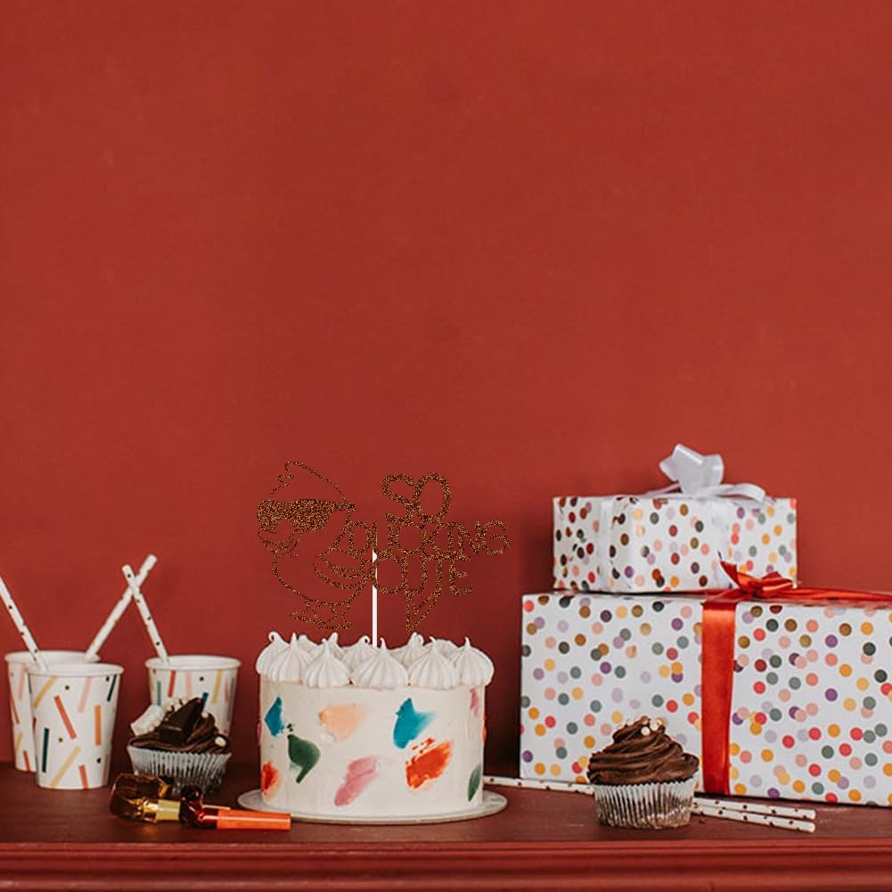 XIUHUBA so Ducking Cute Cake Topper Duck Birthday Party Decorations Ducks Themed Cake Decor for Boys Gilrs Kids Birthday Brown Glitter image number 3