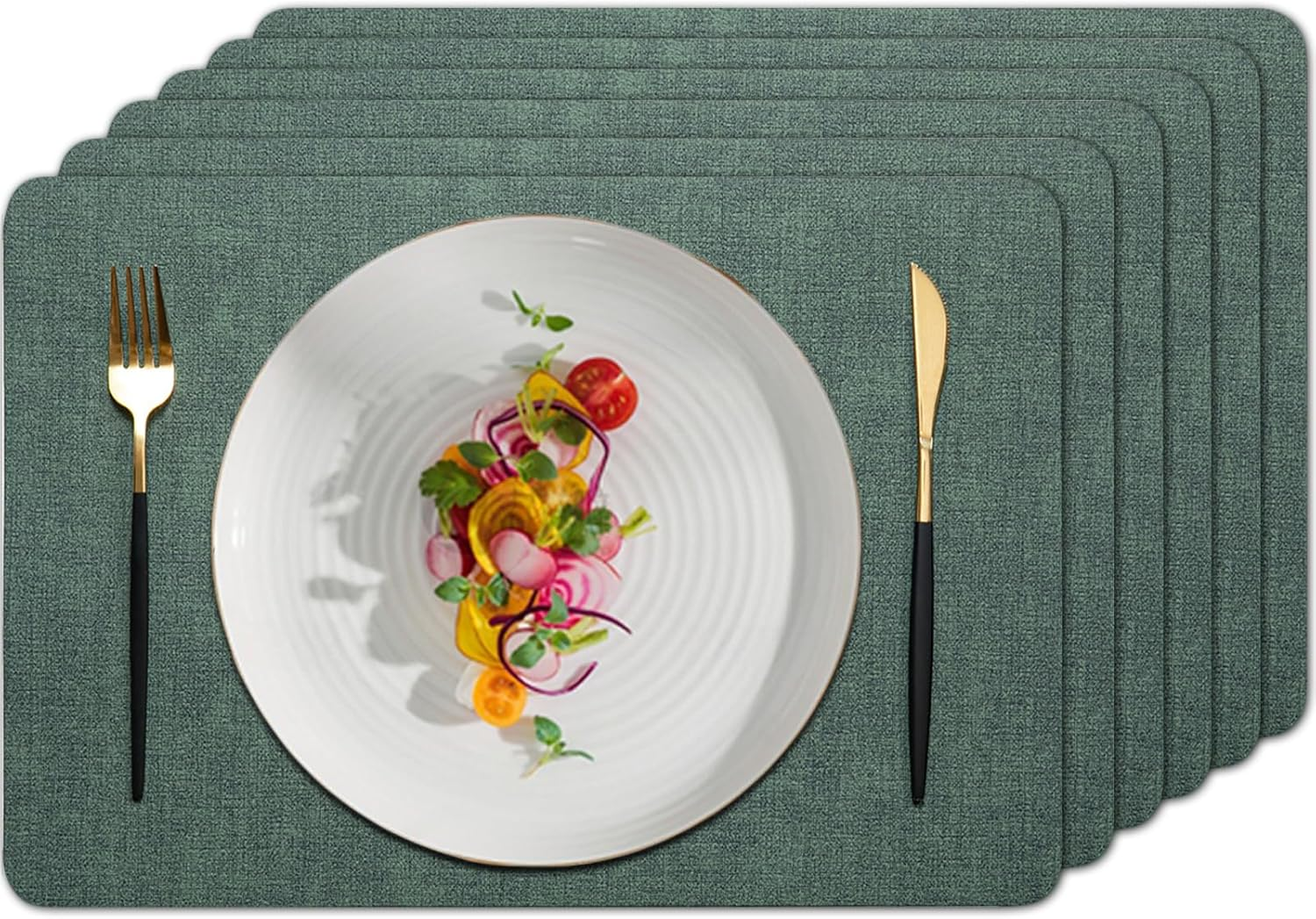 Placemats for Dining Table Set of 6 | Heat Resistant, Waterproof & Washable | Non-Slip, Stain Resistant & Easy to Clean | Table Mats for Indoor&Outdoor, Restaurants and Kitchens - 43X30Cm, Dark Green image number 3