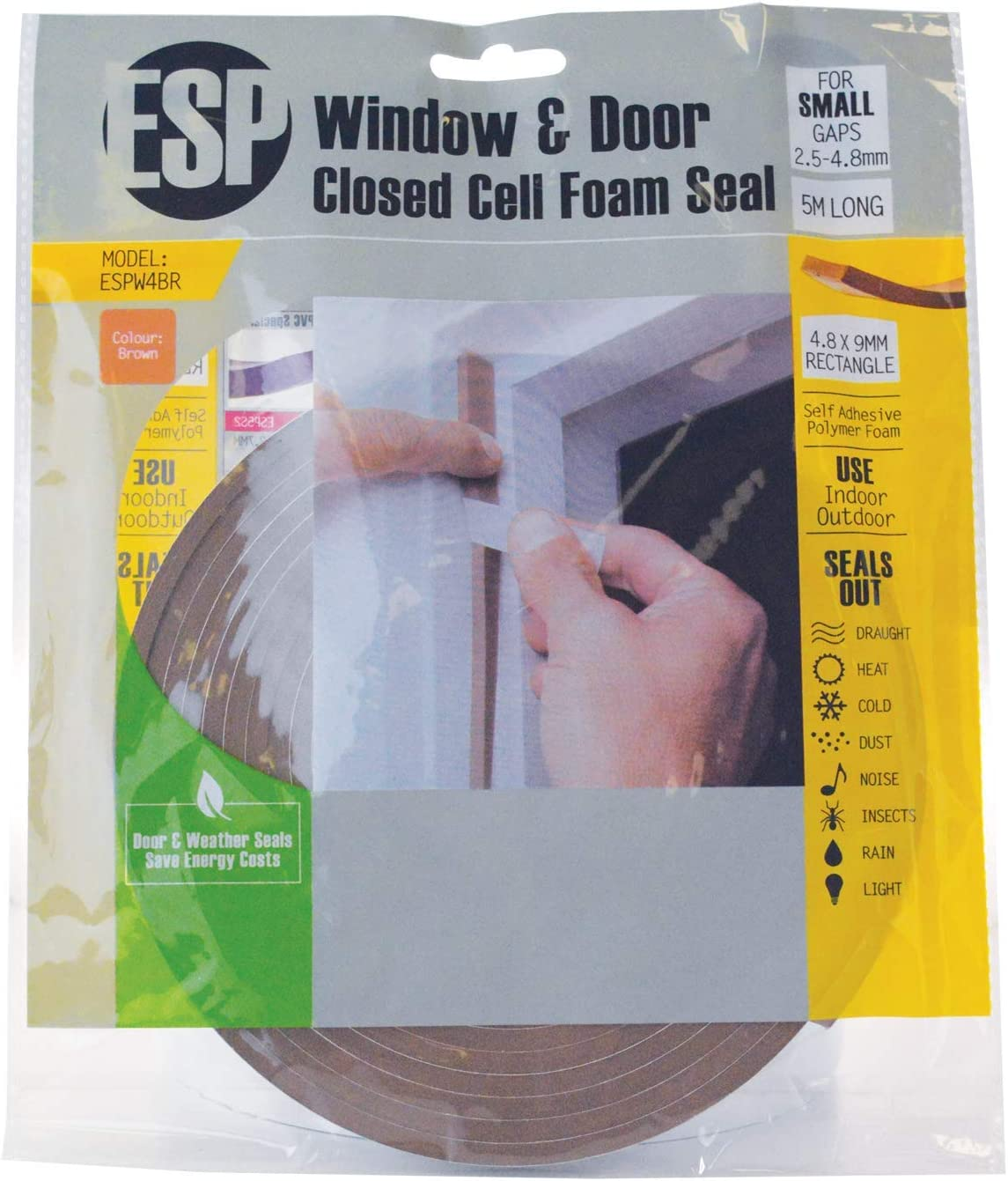 ESP ESPW4BR Window and Door Closed Cell Foam Weather Seal 4.8X9Mm Brown image number 1