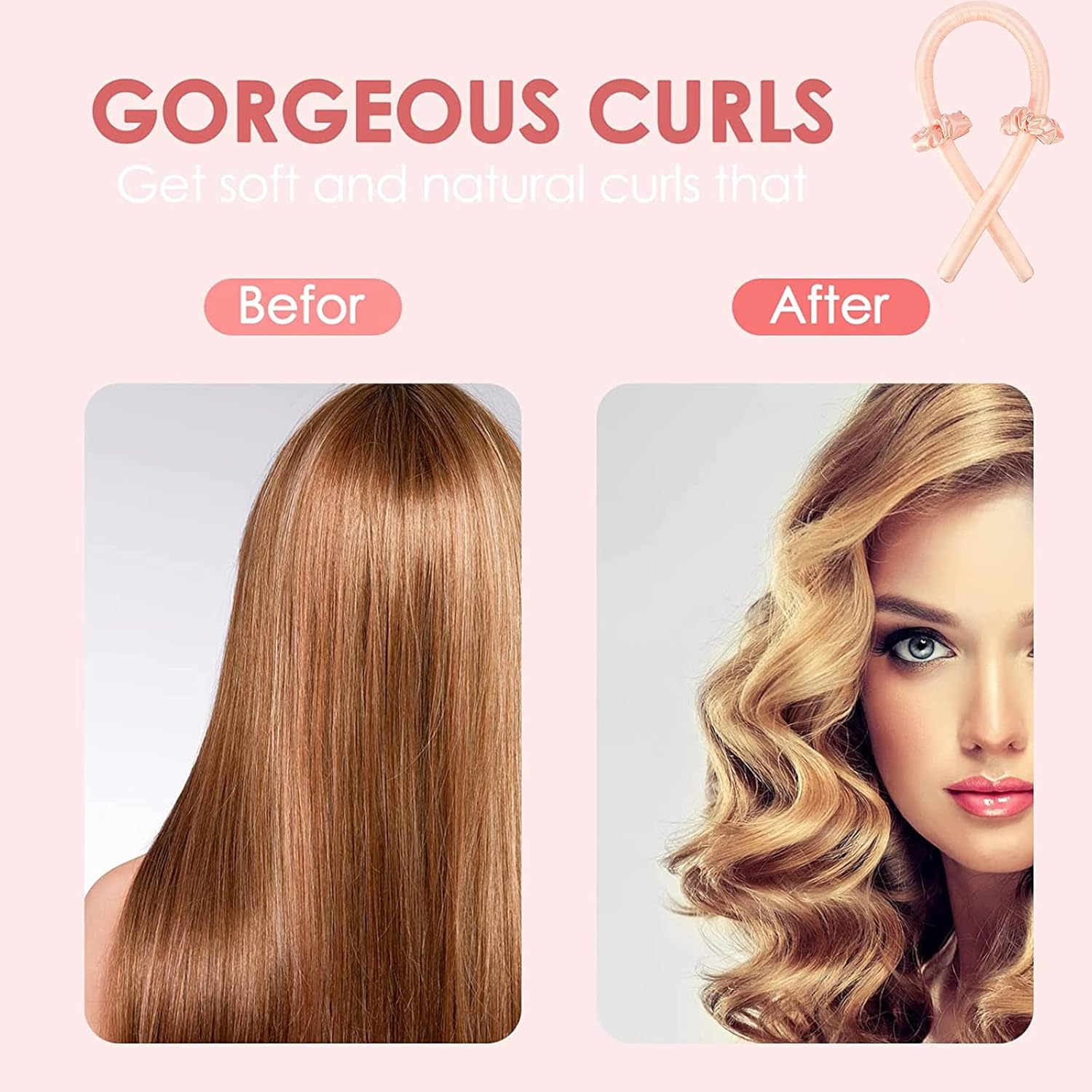 Heatless Curlers Headband，Hair Curlers No Heat，Silk Hair Curler，Heatless Hair Curlers，Heatless Curling Rod Headband，Hair Wrap Curler，Heatless Curls Headband，Silk Hair Curler，With Two Hair Ties image number 5