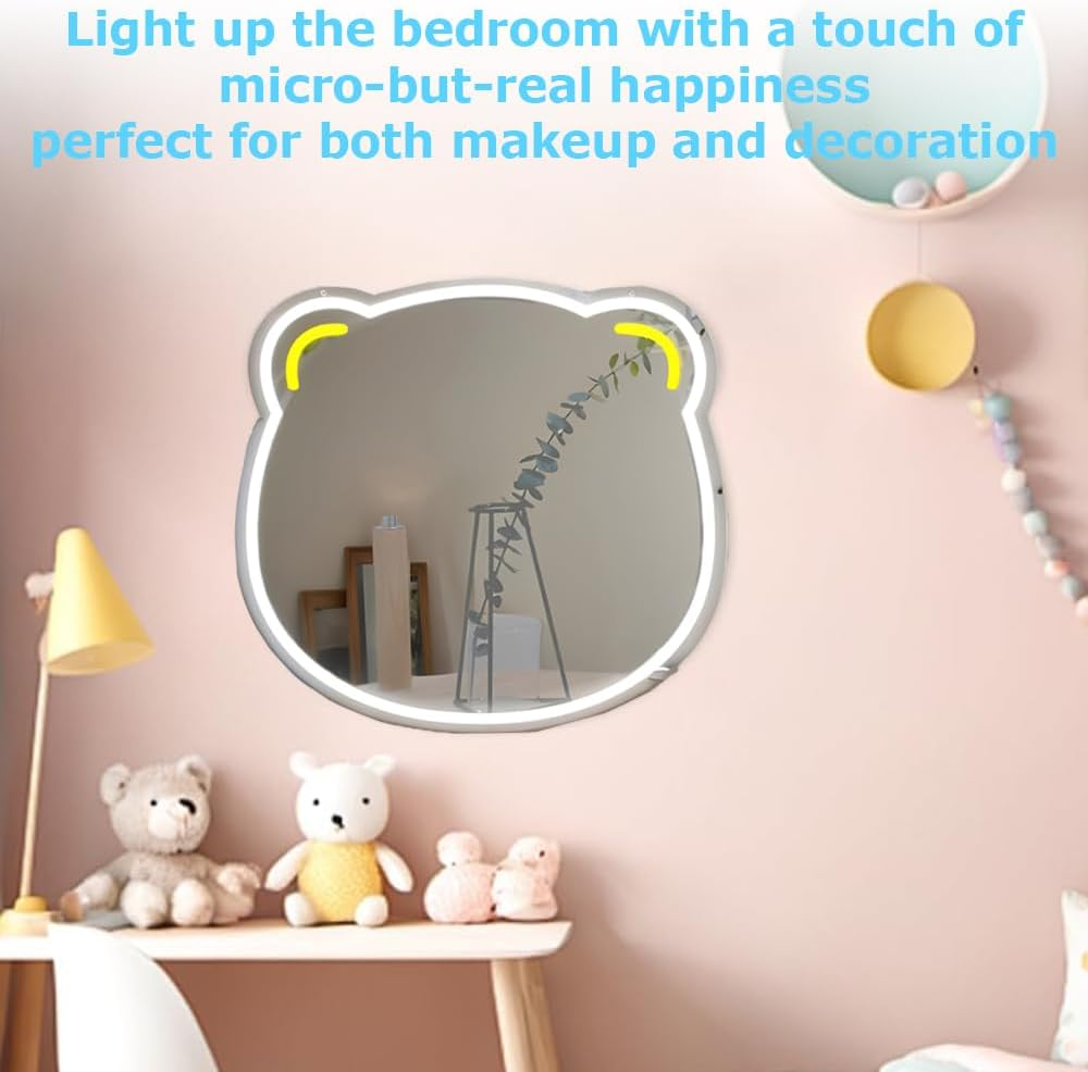 Bear-Shaped Light Makeup Mirror with Led Lighting, Durable Acrylic Vanity Mirror, Makeup Mirror Neon Sign Room Decor, for Room Decor with Lights Teen Girl Gifts image number 2