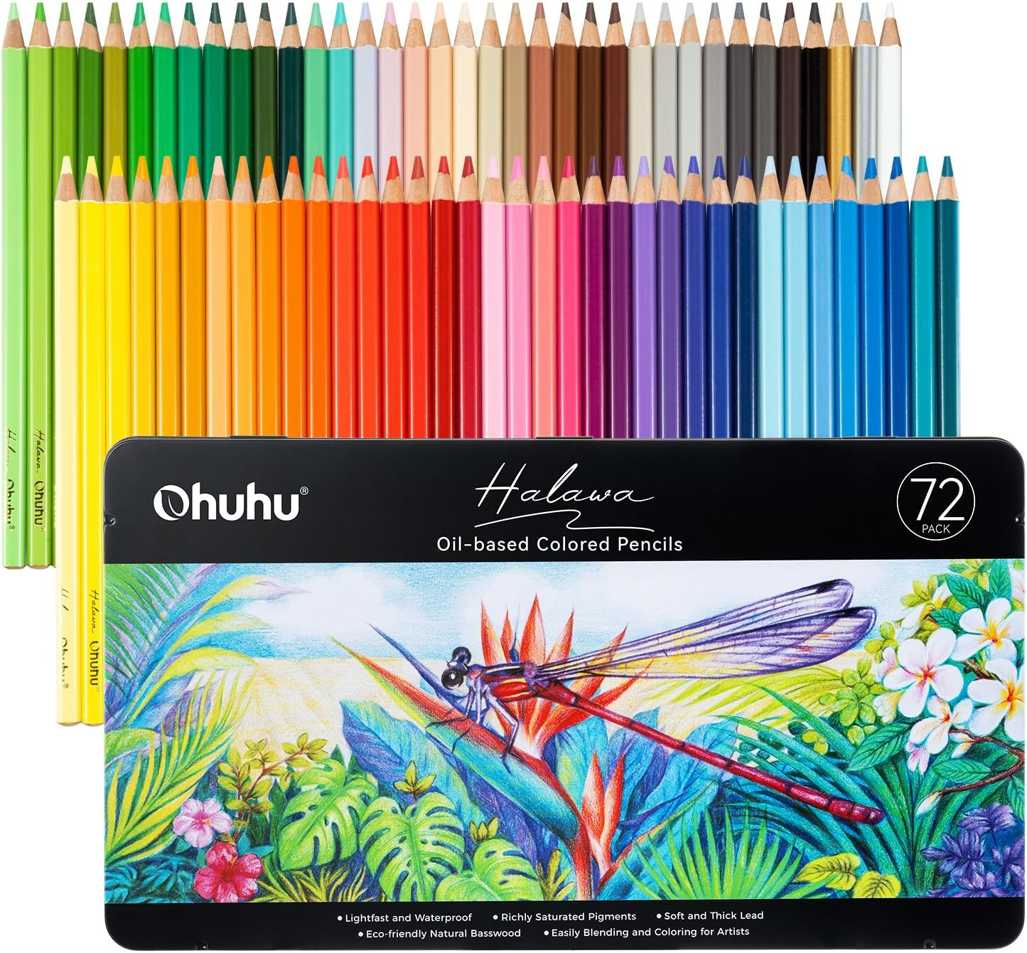 Ohuhu Colored Pencils: 72 Oil-Based Drawing Pencils for Coloring Portrait Sketching Landscape, Durable Soft Core, Professional 72 Pack for Artist, Adult & Beginners, Halawa Series image number 5