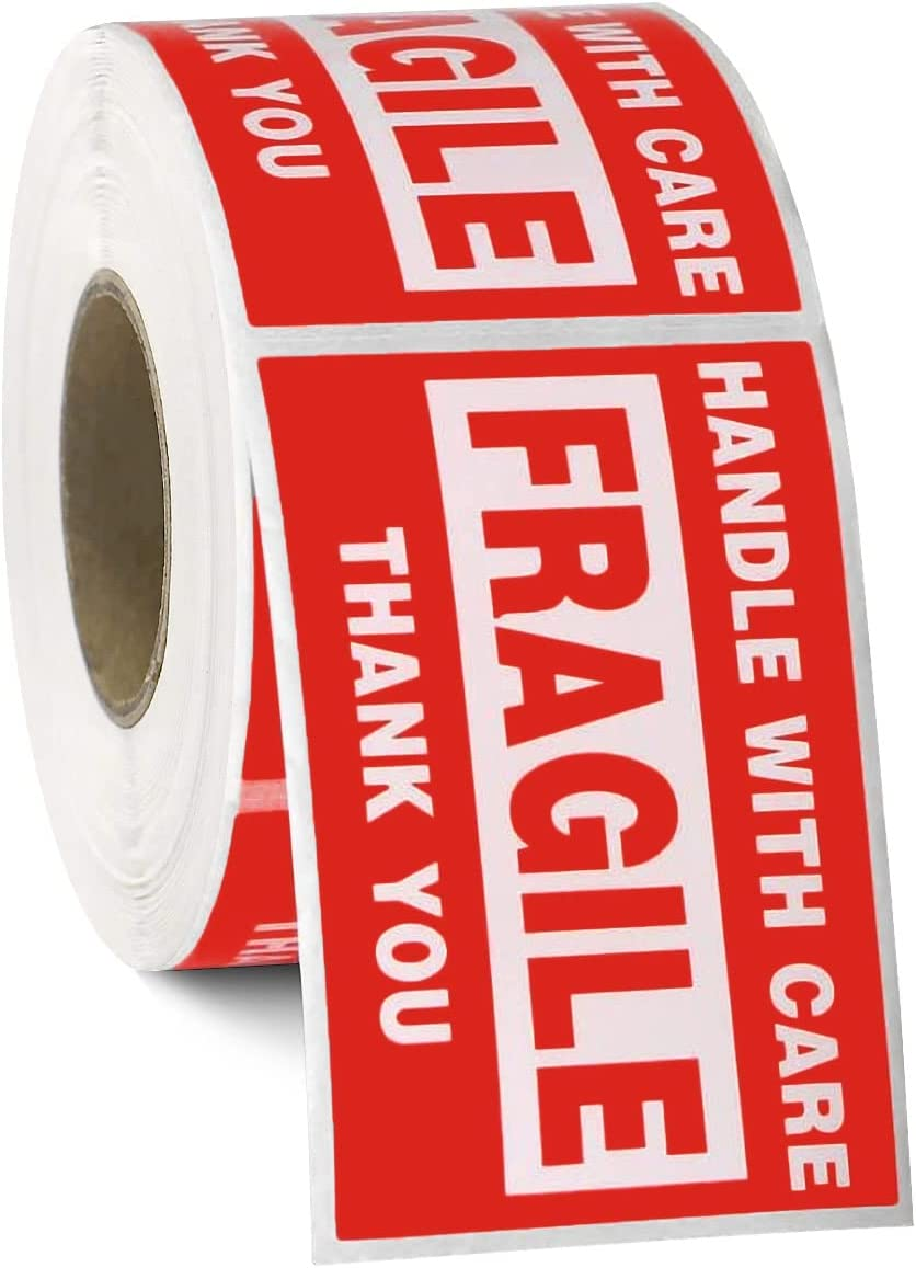 Miss Rui Fragile Sticker Handle with Care Fragile Thank You, Red Warning Shipping Label Stickers Packing Labels Permanent Adhesive (500 per Roll)