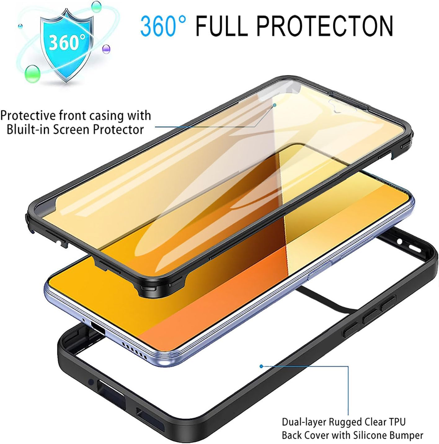 BORYA Silicone Case for Xiaomi 14T Pro 5G, Premium PC + TPU Mobile Phone Case, Soft Ultra Thin Shockproof Transparent Protective Case [Built-In Screen Protector], Blue - Blue image number 5