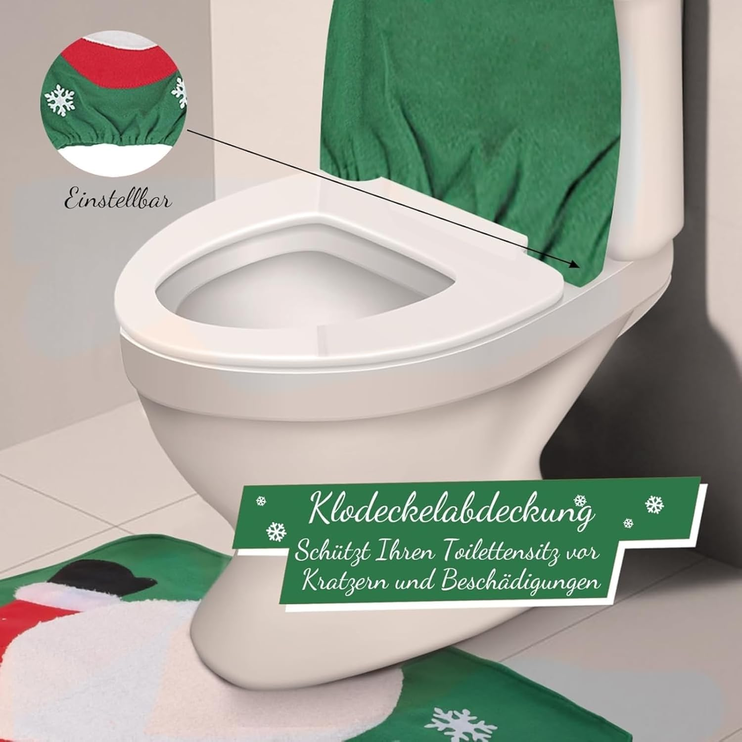 Christmas Toilet Seat Cover Set, Santa Bathroom Decor with Soft Toilet Cover & Non-Slip Mat, Festive Holiday Bathroom Decoration for Xmas image number 2