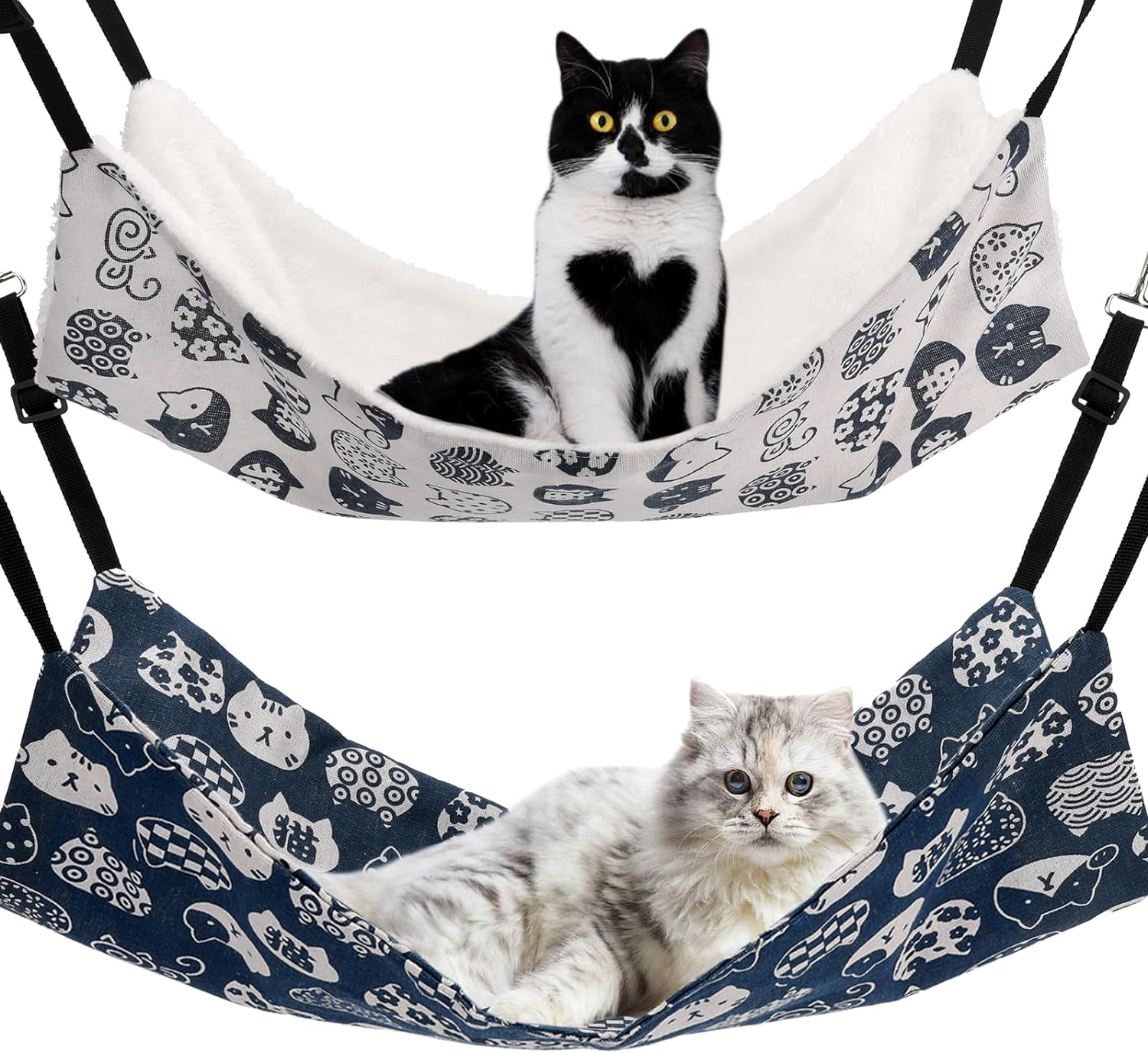 Cat Hammock for Cage Hanging Reversible 2Pack,Pet Hammock Bed Adjustable,Soft Sleeping Hammock for Cats,Ferret,Puppy,Rabbits,Small Animals (L, CAT) image number 6