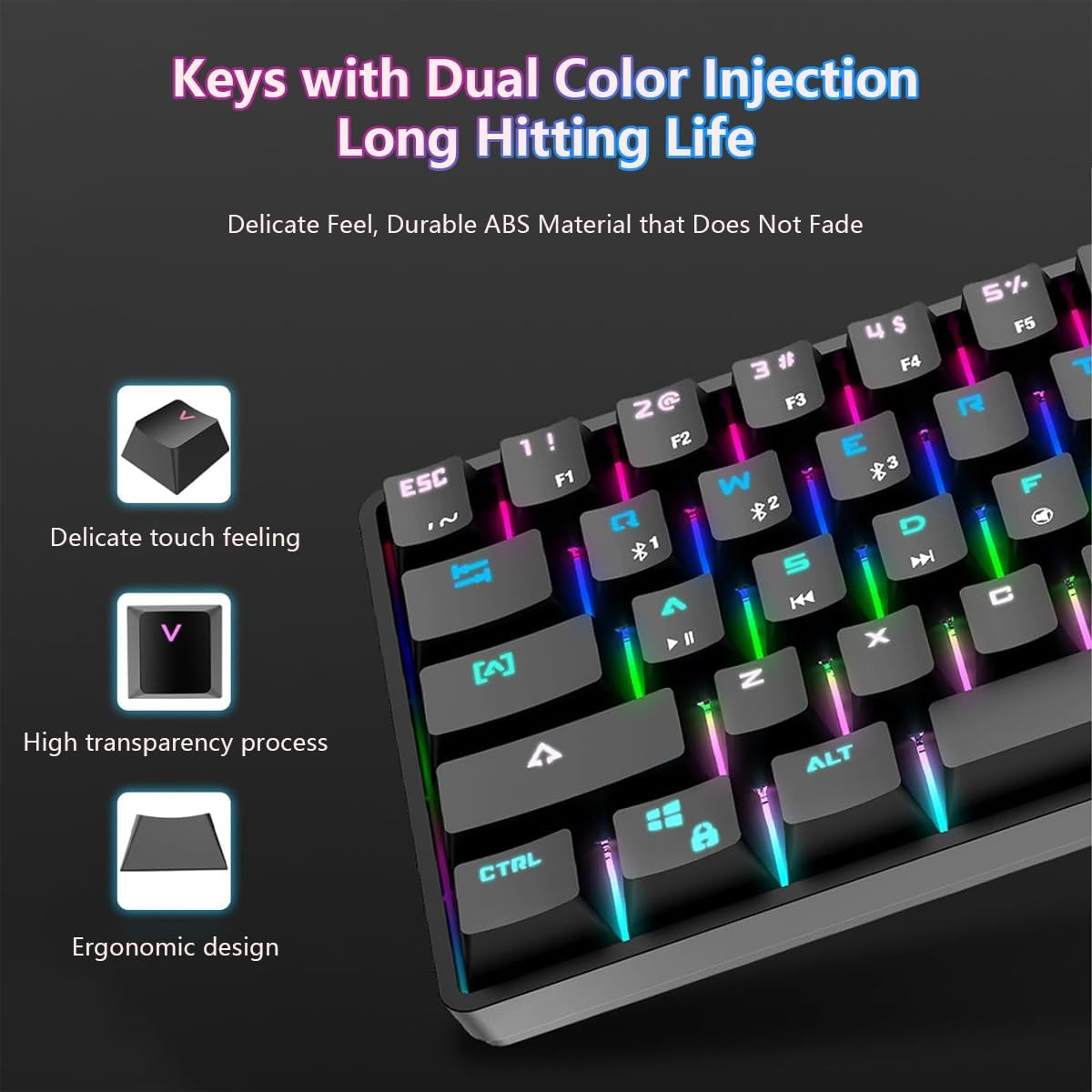 Wireless Gaming Keyboard, 60% Mechanical Compact Gaming Keyboard, 2.4Ghz/Bluetooth/Wired, with RGB Hot Swappable Switches, for Windows Laptops and PC Gamers image number 6