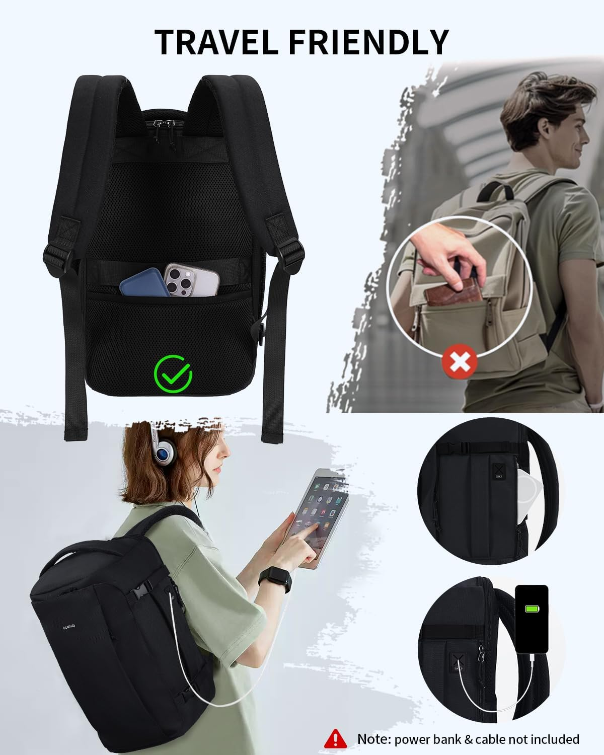 ECOHUB for Ryanair Cabin Bags 40X20X25, 20L Underseat Carry on Backpack with 14&rdquo; Laptop Compartment, Water-Resistant Travel Hand Luggage Bag, Recycled Rucksack with Anti-Theft Pocket - Dark Blue image number 5