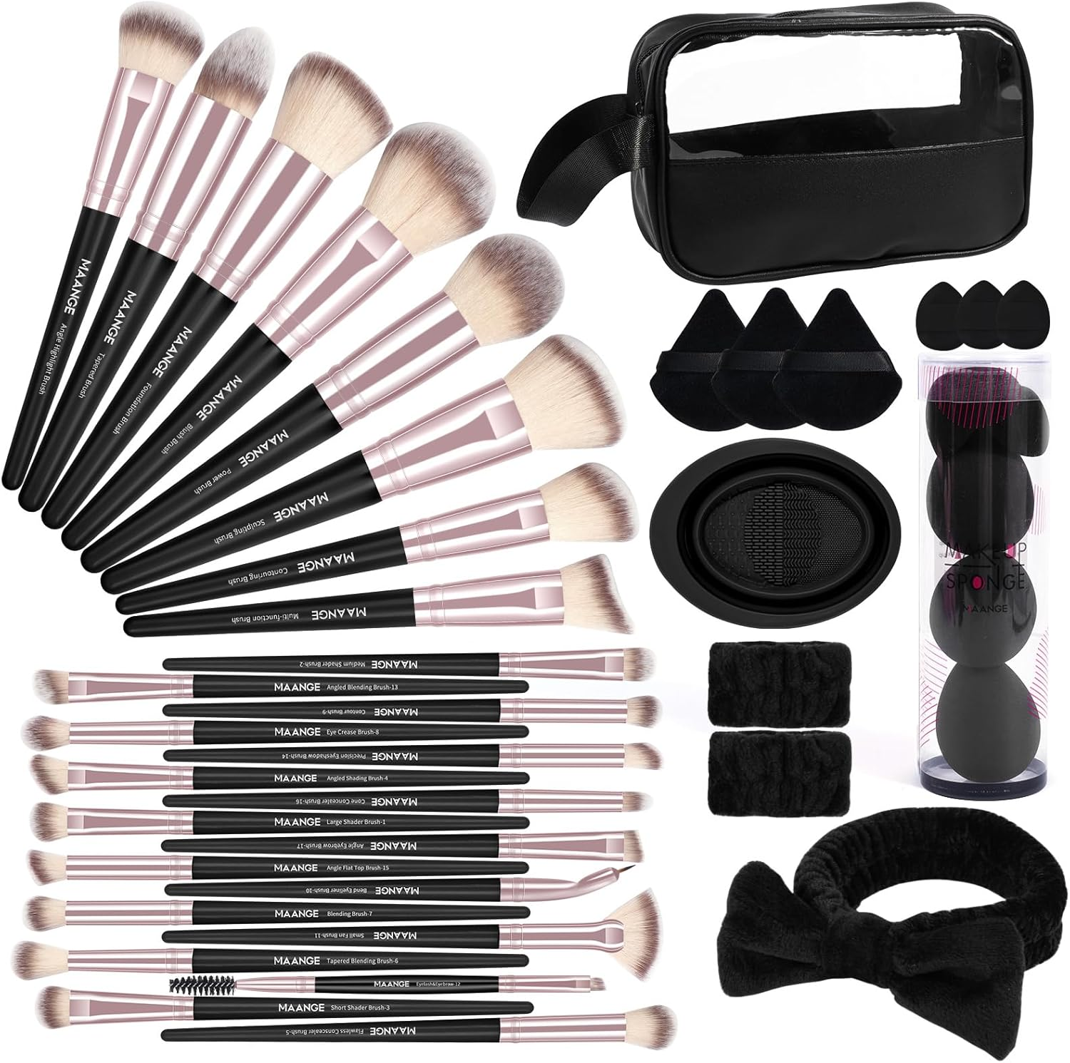 MAANGE Makeup Brush Set 42 Pcs Makeup Tool Set Premium Synthetic Foundation Powder Concealers Eye Shadows Blush Makeup Brushes (Pink, 42 Piece Set)