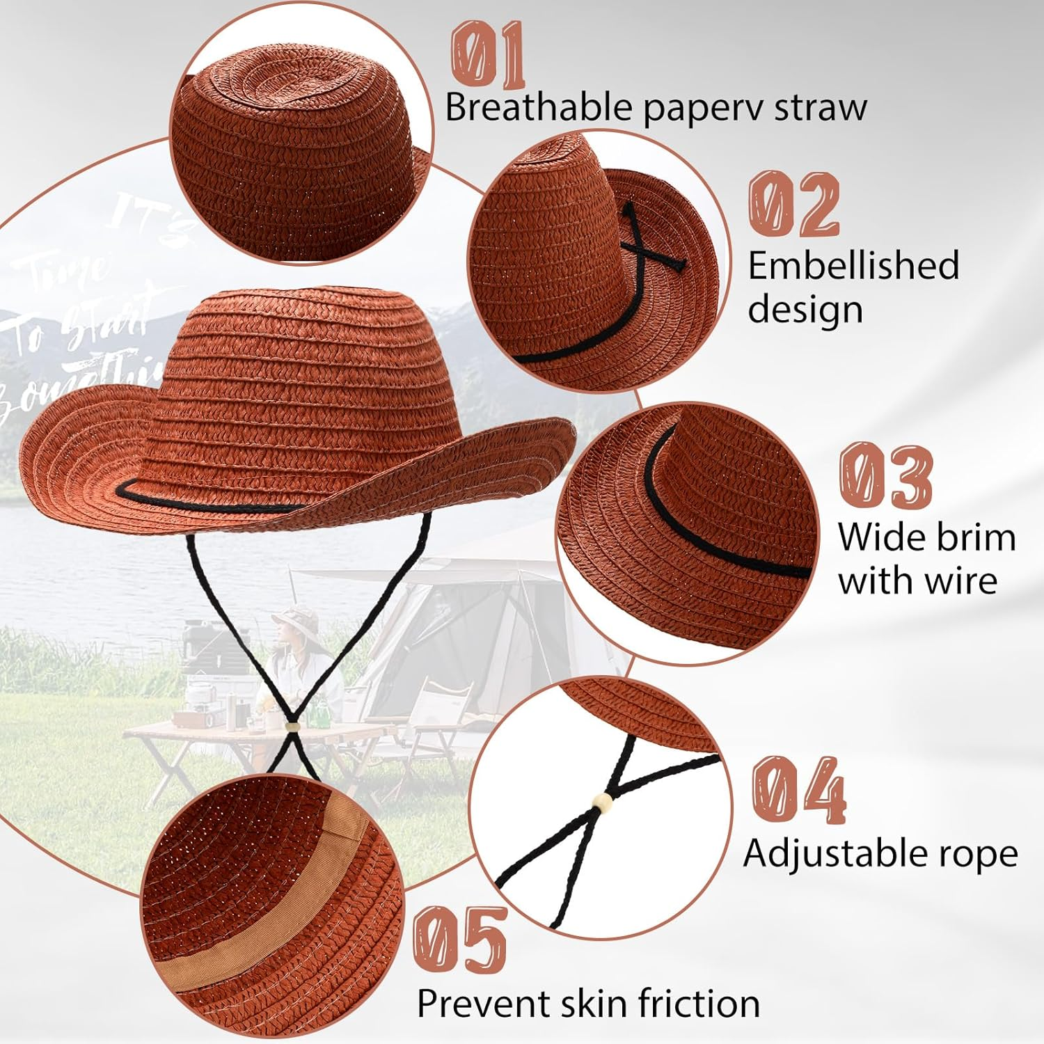 Bonuci 15 Pcs Straw Cowboy Hat Party Hat Colorful Sun Hat Bulks Beach Hat Sun Protection Hat for Women Men Wide Brim Hat Cowgirl Costume Accessories for Travel Outdoor Western Themed Party, 15 Colors image number 2