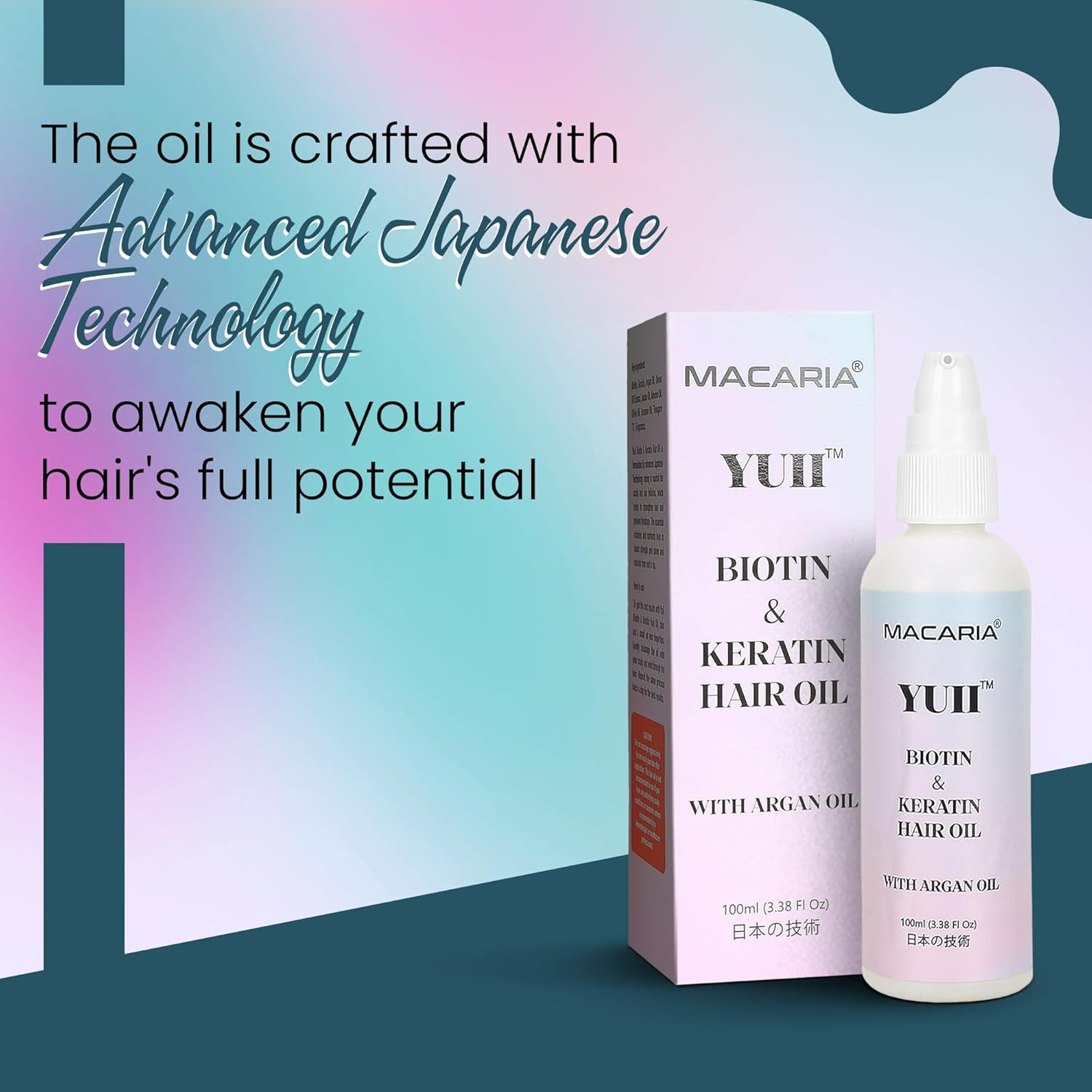 YUII Natural Biotin & Keratin, Argan Oil Hair Growth - Organic Biotin Hair Oil for Thickening, Strengthening & Scalp Health - Keratin, Argan Hair Serum for Men & Women