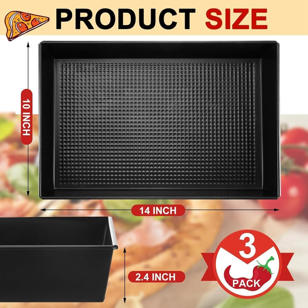 Ysyaxsyt 3 Pack of Detroit Style Hard Rectangular Non-Stick Pizza Pans Dish Pre-Seasoned Bakeware image number 6