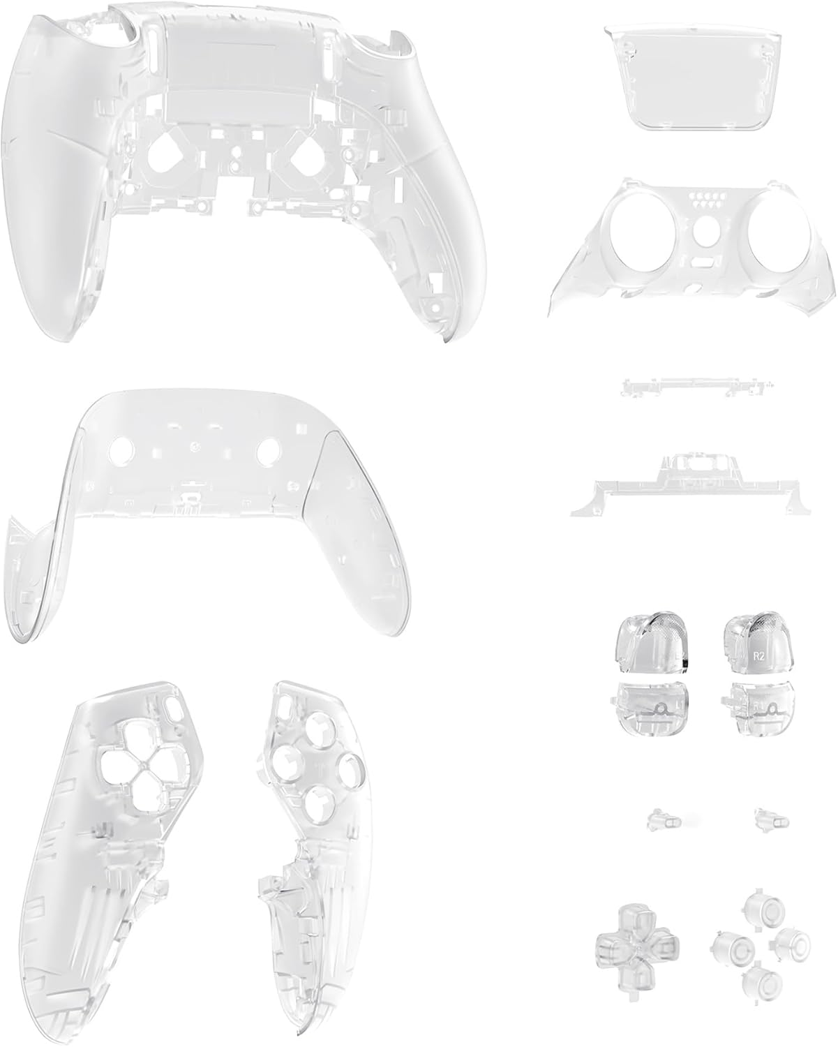 Extremerate Full Set Shell with Buttons Touchpad Compatible with P S 5 Edge Controller, Glow in Dark - Green Replacement Decorative Trim Shell Front Back Plates Compatible with P S 5 Edge Controller - Clear image number 3