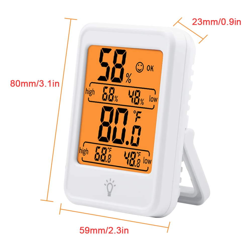 [2 Pack] TIQUS Hygrometer Humidity Gauge Indicator Digital Indoor Thermometer Room Temperature and Humidity Monitor with Touch Back Light White image number 4
