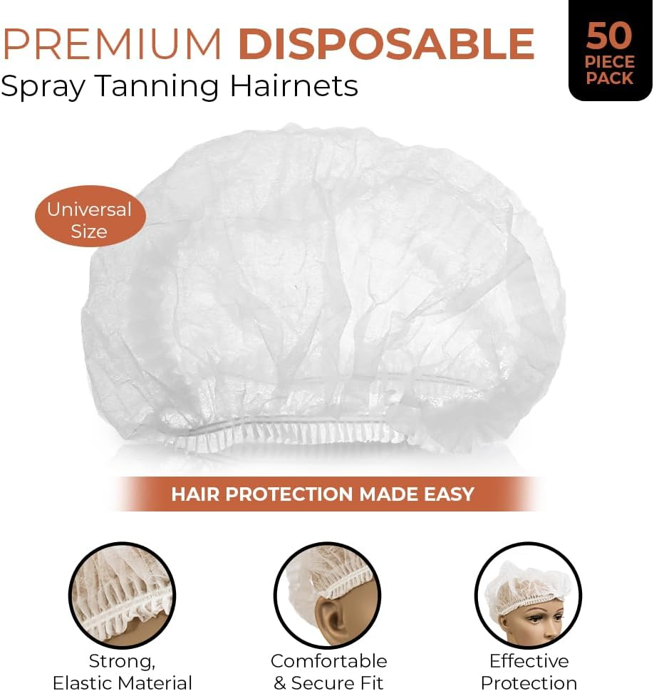 Bronze Tan Hair Nets for Spray Tanning or Food Service - Spray Tanning Supplies - Essential for Sunless Tanning -Perfect for Salons and Home Use - Protects Hair from Spray Tan Solution - 50 Pack
