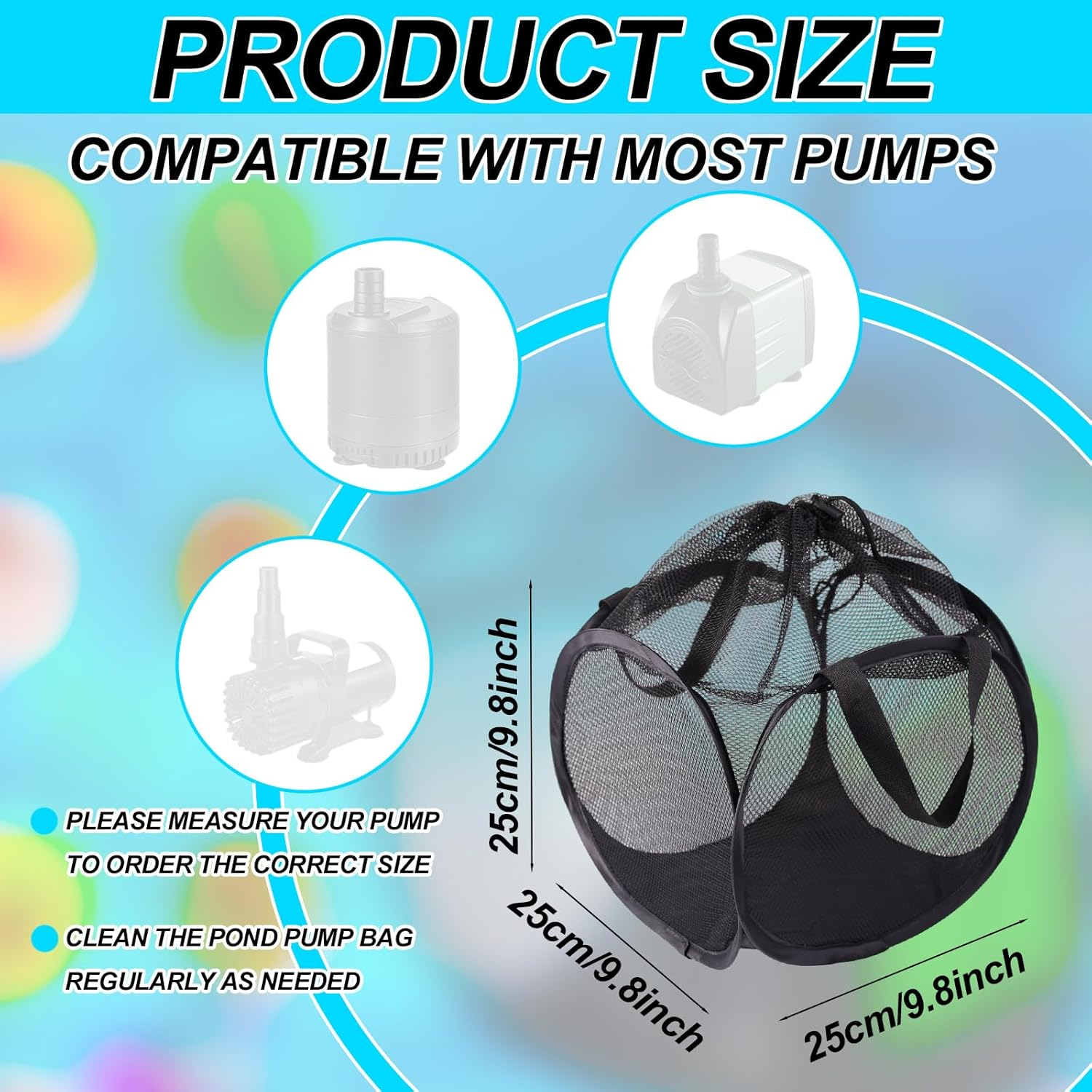 Pop up Pond Filter Bag, 9.8In Pump Barrier Box Anti-Clogging Sturdy Industrial Ultra-Fine Mesh Water Pump Cover for Outdoor Water Ponds Filters (Black)