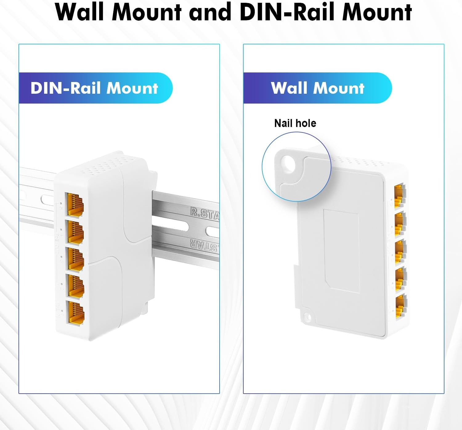 Mokerlink 5 Port Gigabit Poe Extender, IEEE 802.3 Af/At/Bt 90W Poe Repeater, 10/100/1000Mbps, 1 Poe in 4 Poe Out, Wall & Din Rail Mount POE Passthrough Switch image number 3