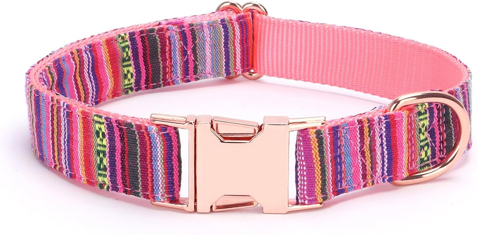 Haoyueer Multi-Colored Stripe Dog Collar, Soft Adjustable Dog Collars with Metal Buckle for Small Medium Large Dogs, Perfect Pet Collar Gift (M, Red)