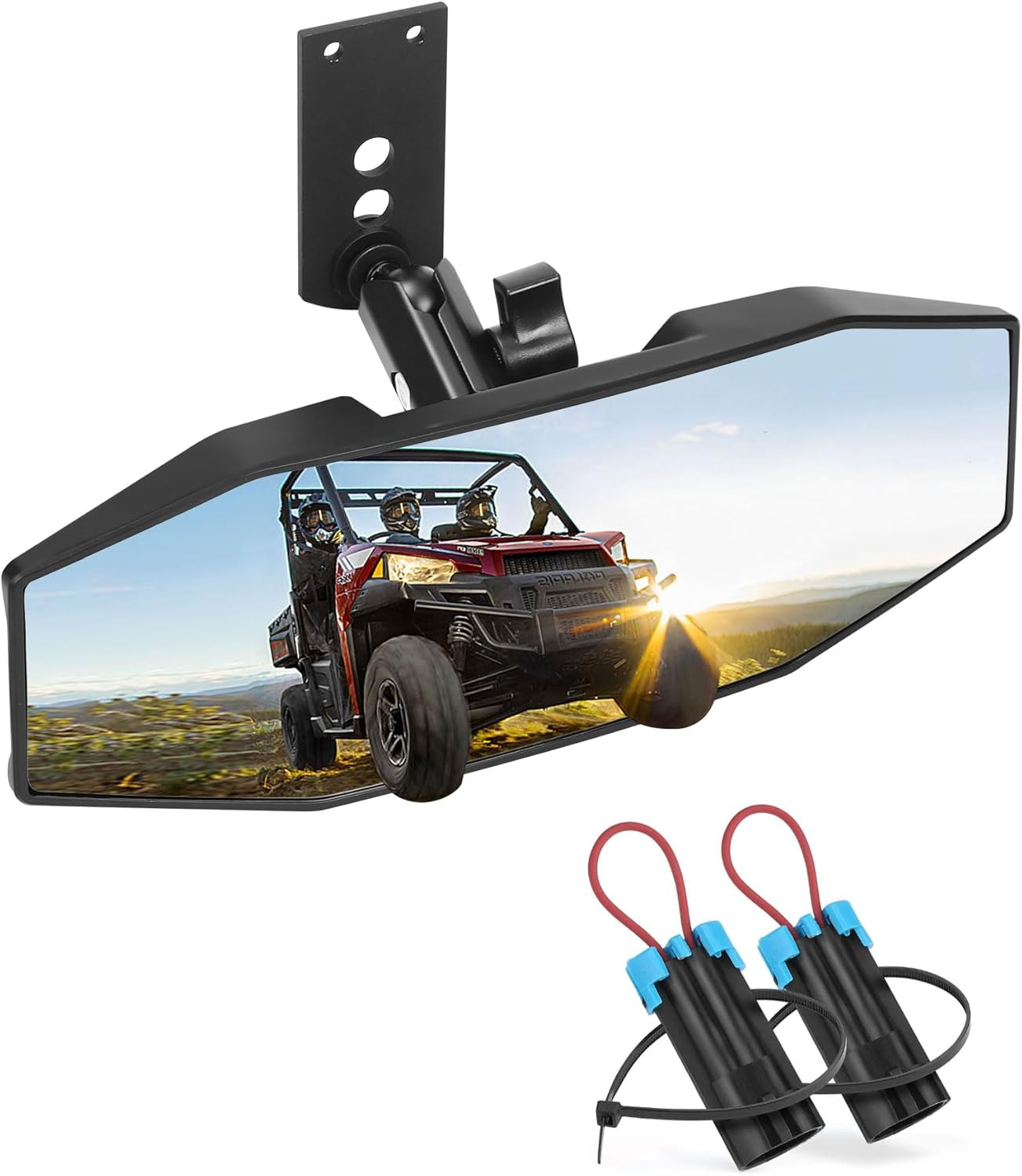 Polaris Ranger Rear View Mirror, ZIDIYORUO Adjustable Center Rearview Mirror for Polaris Ranger 500 570 900 XP 1000XP Crew 2017-2023, Fit Factory Drop down Mounting Tab (With 2Pcs of Belt Bypass) image number 3