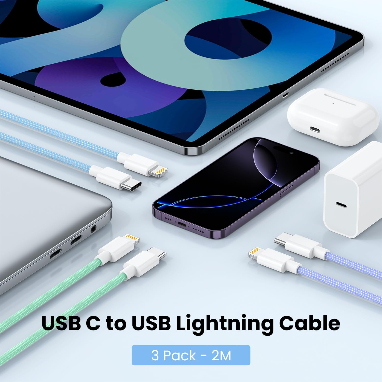USB C to Lightning Cable 3 Pack 2M, Apple Mfi Certified Fast Charging Iphone Charger Cable Type-C to Lightning Cord for Iphone 14 13 12 11 Pro Max XR XS 8 and More (3) image number 4