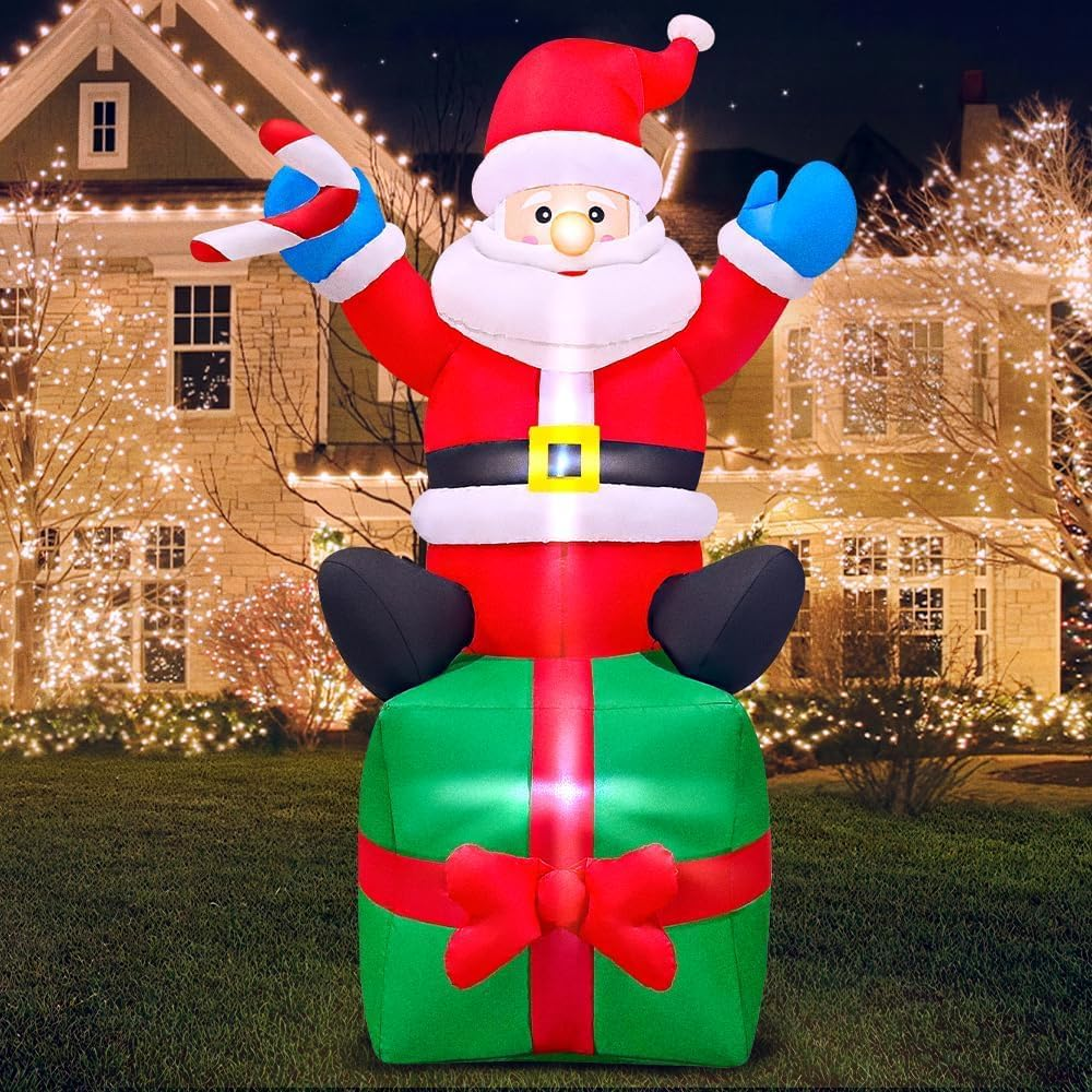 6FT Christmas Santa Inflatables Outdoor Decorations Santa Claus with Gift Box Blow up Yard Decorations for Outdoor Christmas Party Yard Garden Lawn Xmas Decoration image number 6