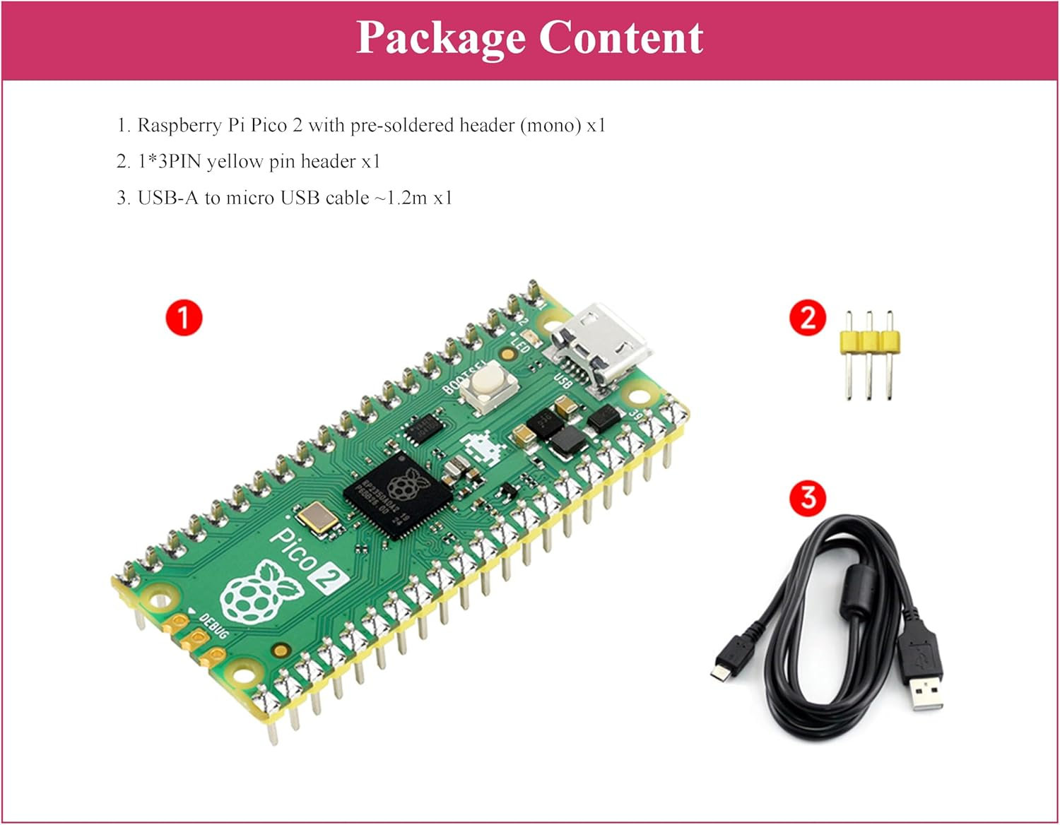 Ueekkoo Compatible with Raspberry Pi Pico 2 Microcontroller Board, Yellow Pre-Soldered Header, Dual-Core & Dual-Architecture Design, 4MB Flash, 3 Items image number 5