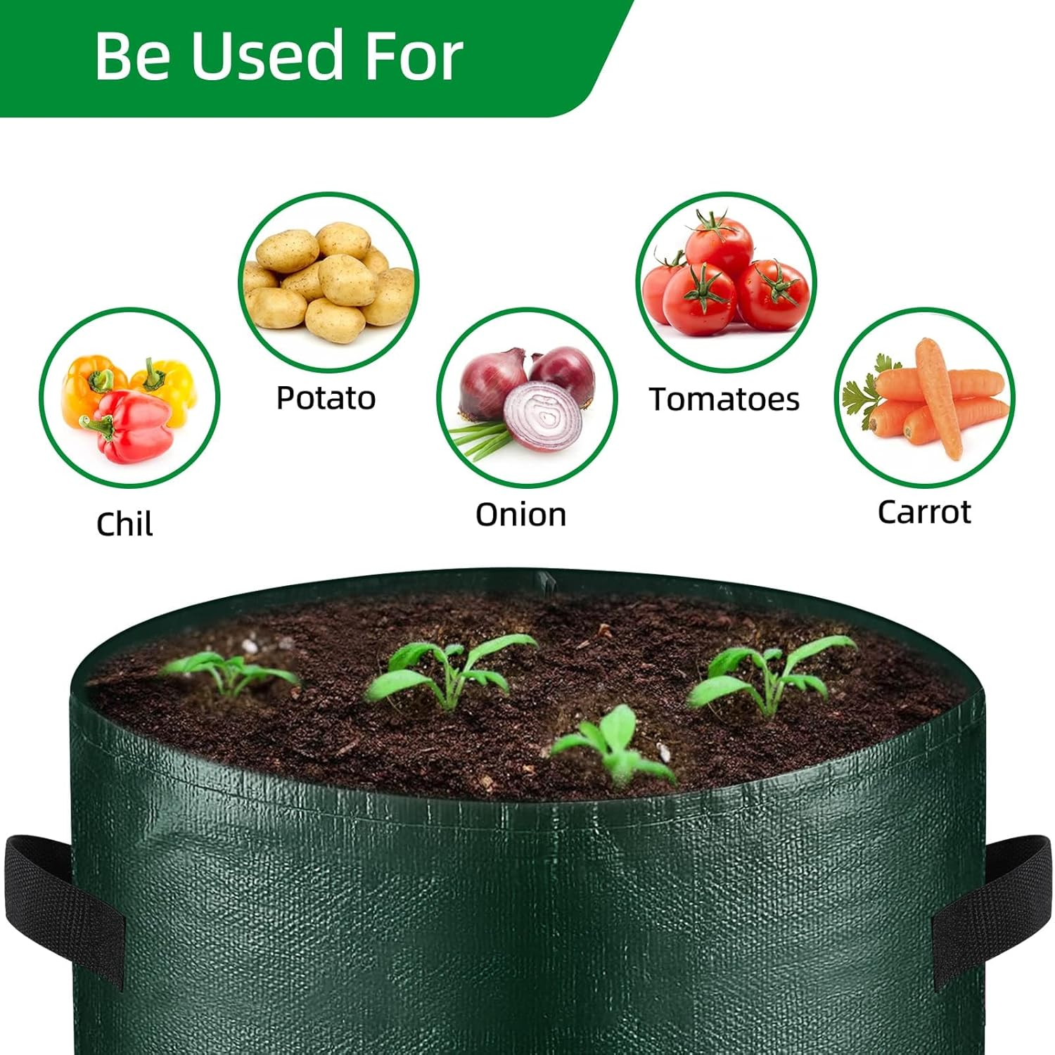 10 Gallon Potato Grow Bags 4-Pack, Thick PE Fabric Pots for Plants, Harvest Windows & Sturdy Handles, Labels Included (Green) image number 2