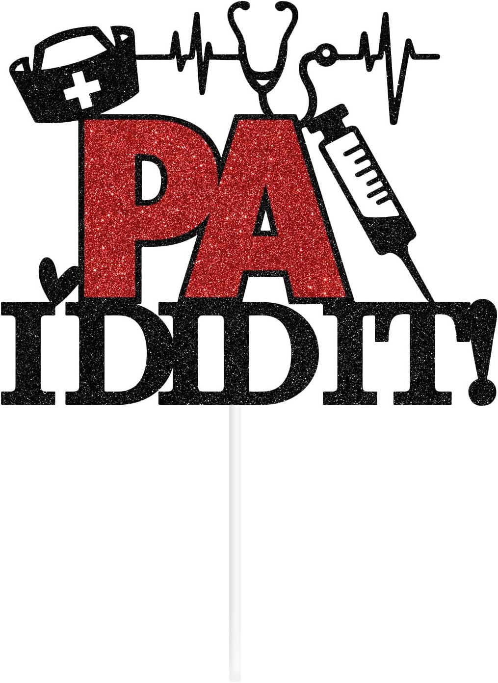 Goilpanitdia PA I Did It Cake Topper, Congrats PA, Nurse Grad, Nursing School Graduation Party Decorations, Black & Red Glitter image number 6
