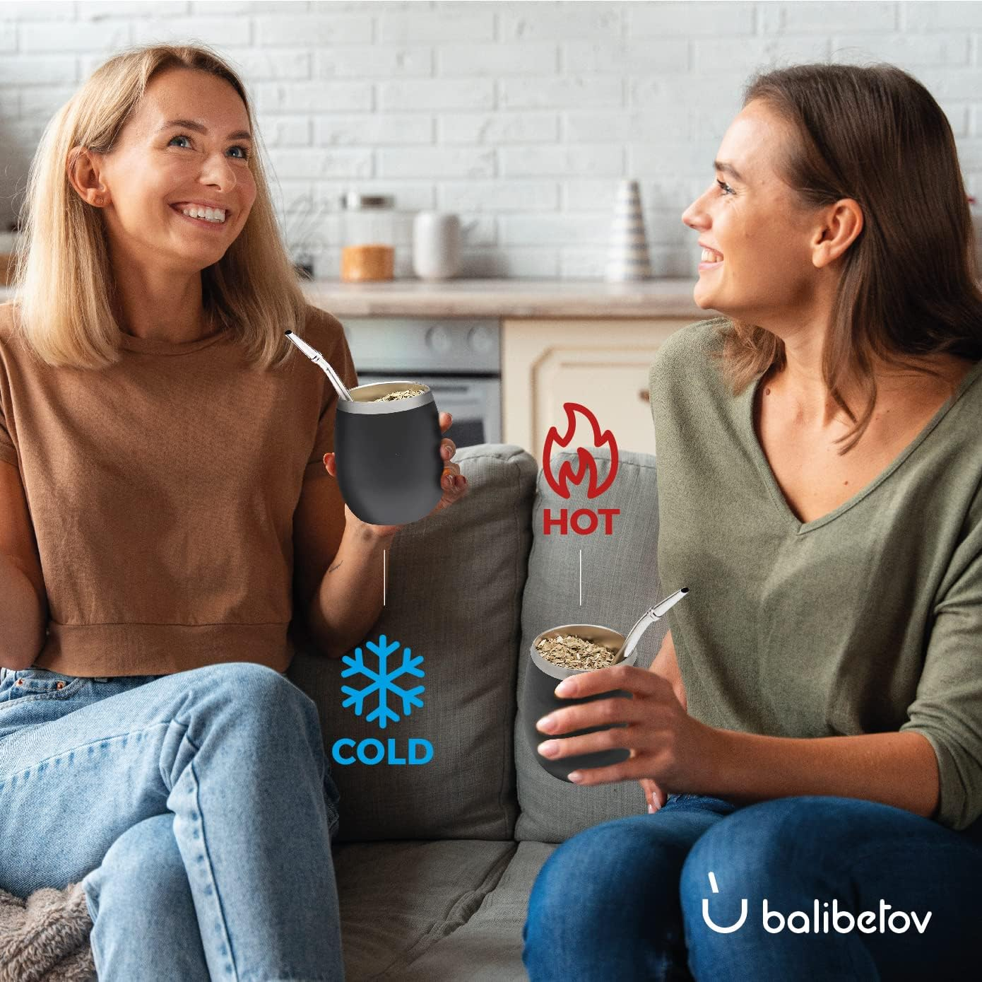 BALIBETOV Modern Mate Cup and Bombilla Set (Yerba Mate Cup) -Yerba Mate Set Includes Double Walled 18/8 Stainless Steel Mate Tea Cup, Two Bombilla Mate (Straw) and a Cleaning Brush (Shiny Black, 8 Oz) image number 5