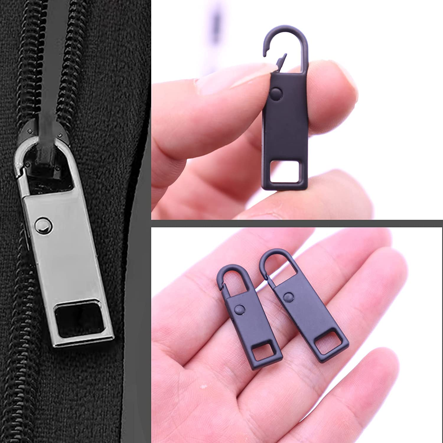 Urmspst Zipper Pull Replacement (2022 Upgraded), 8 Pcs Detachable Zipper Pull Tabs for Luggage Clothing Jackets Backpacks Boots Purse Coat(4 Color Black, Silver, Gold, Brilliant Black) image number 5