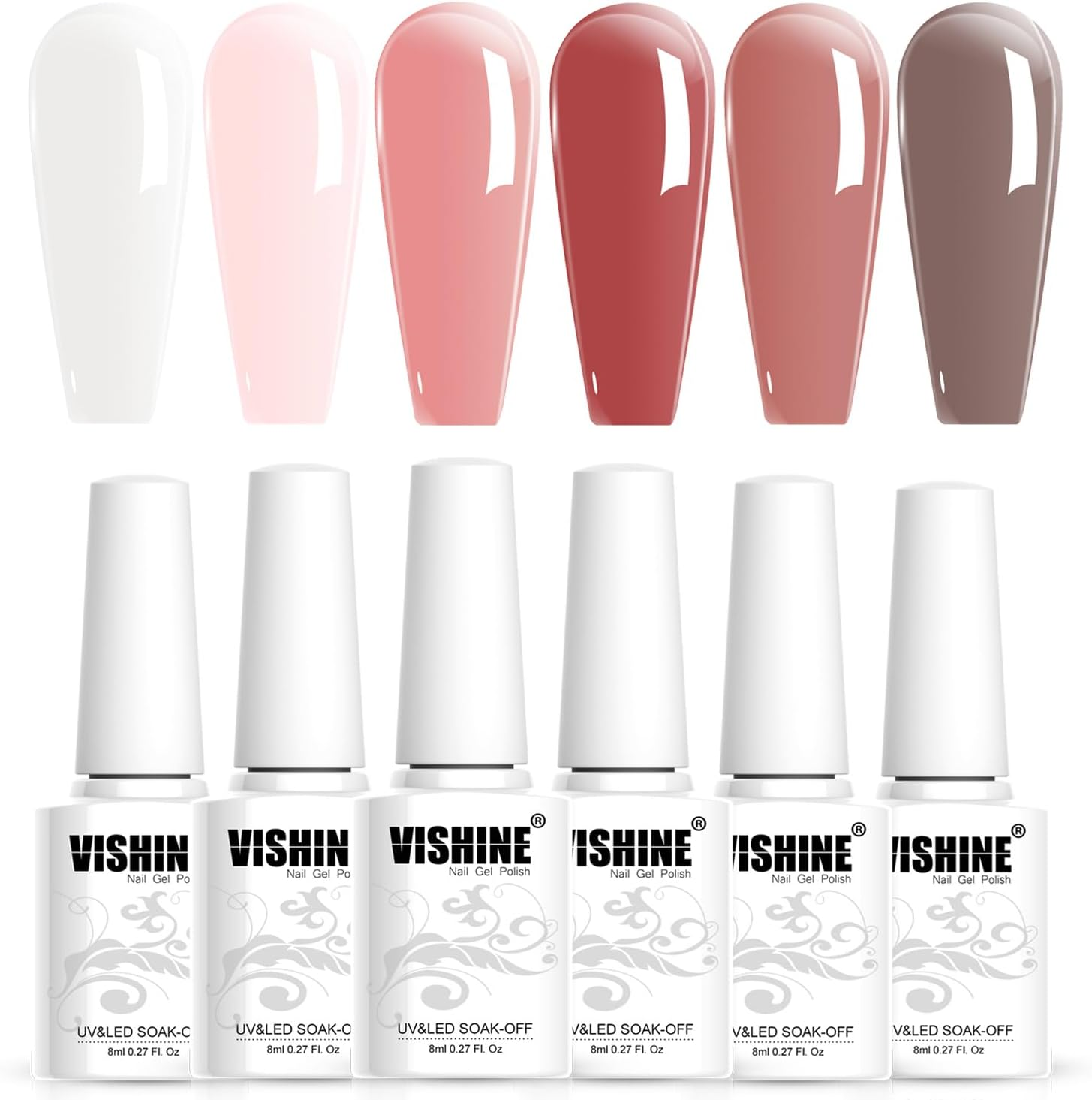 Vishine Nude Gel Polish Kit, Sheer Milky Pink Jelly Transparent Gel Nail Polish UV LED Gel Nail Gel Polish Varnish Nail Art DIY Saon 6Pcs 8ML