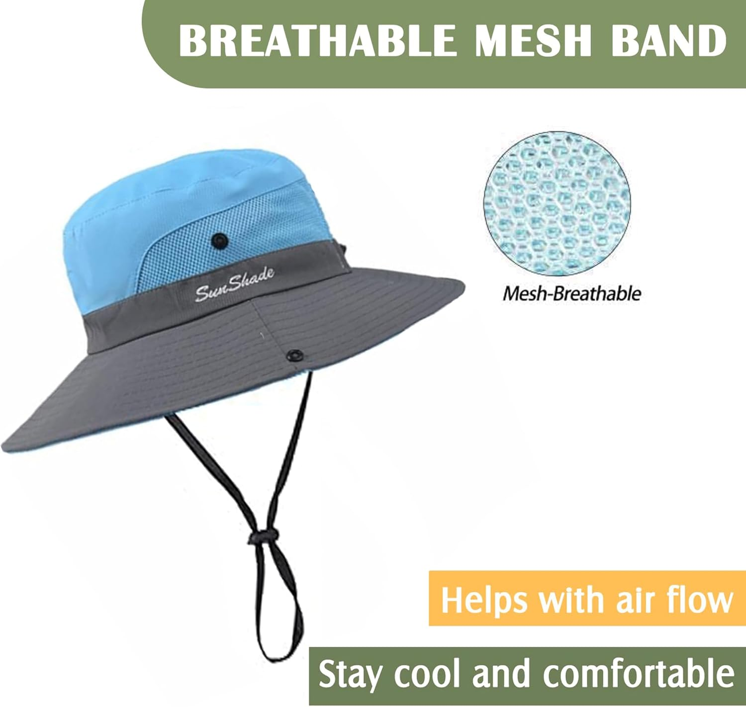 Womens-Summer-Sun-Hat Outdoor Breathable-Uv-Protection-Fishing-Hat Wide Brim Foldable-Beach-Bucket-Hat with Ponytail-Hole image number 1