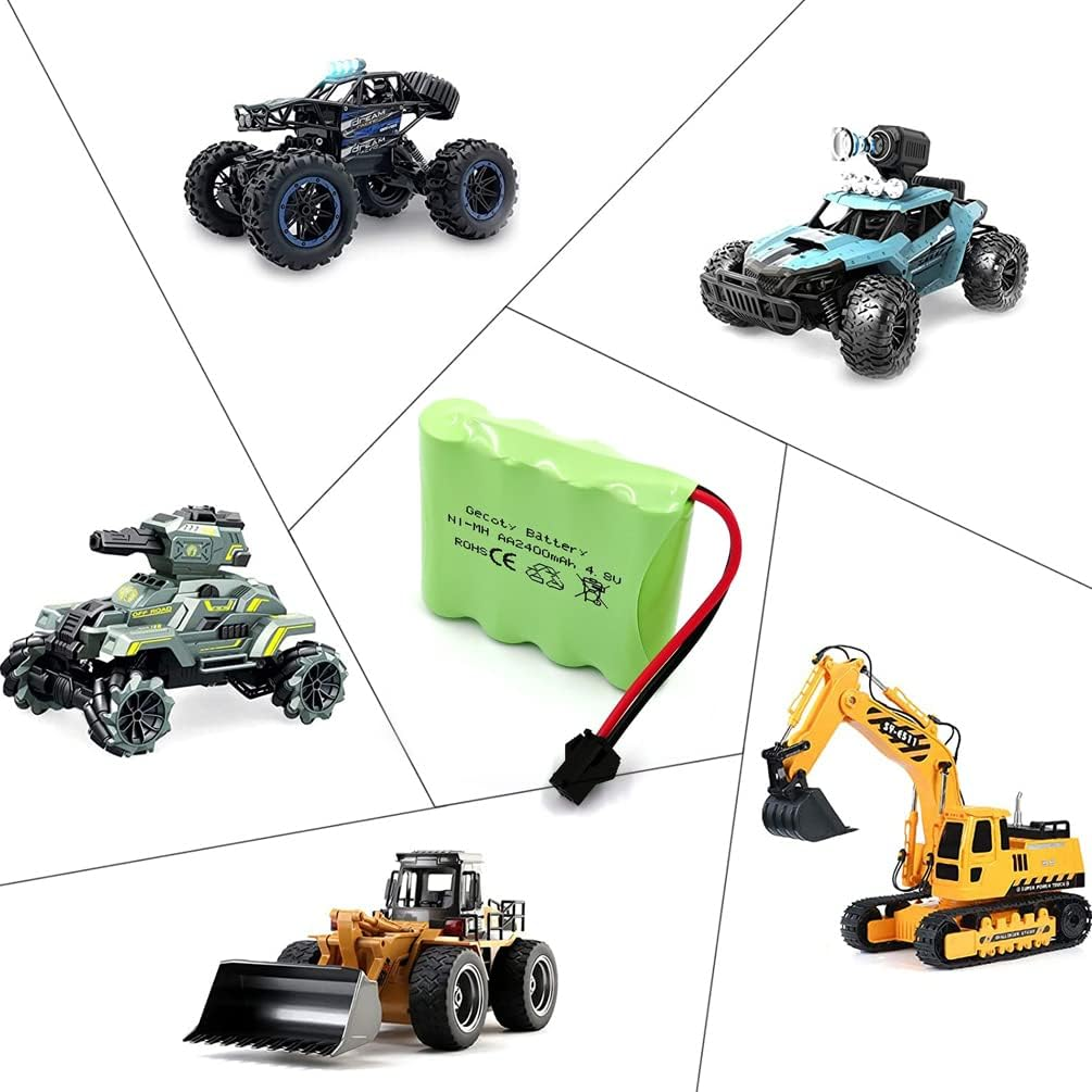 Gecoty&reg; 4.8 V Battery, 2400 Mah Rechargeable AA Nimh 4.8 V Battery Pack RC Car Battery with SM Plug for Remote Controlled Trucks, Lighting, Power Tools