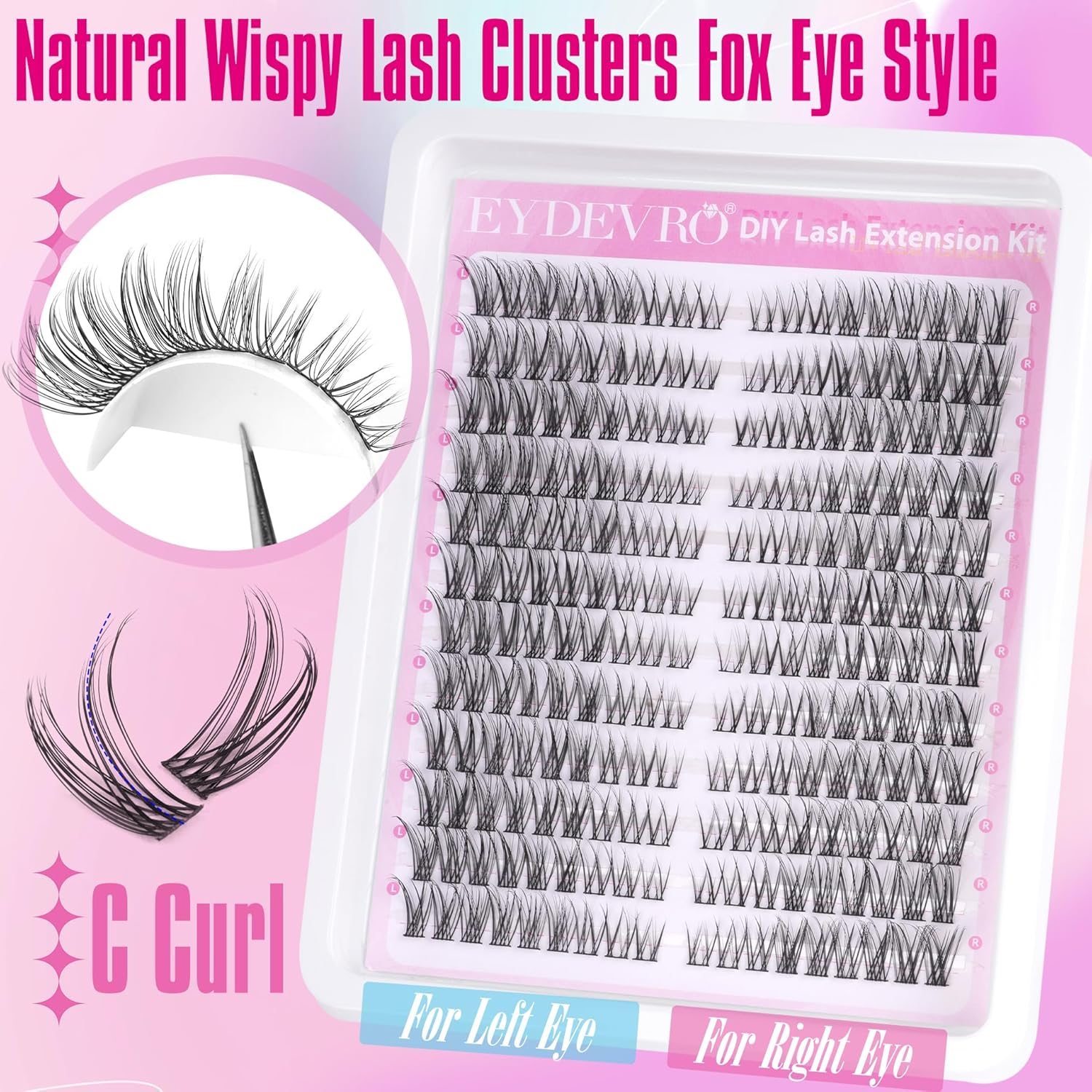 EYDEVRO Natural Lash Clusters Wispy Eyelash Clusters C Curl Fox Eye Cluster Lash Extensions 216Pcs Cluster Eyelashes DIY Individual Cluster Lashes image number 1