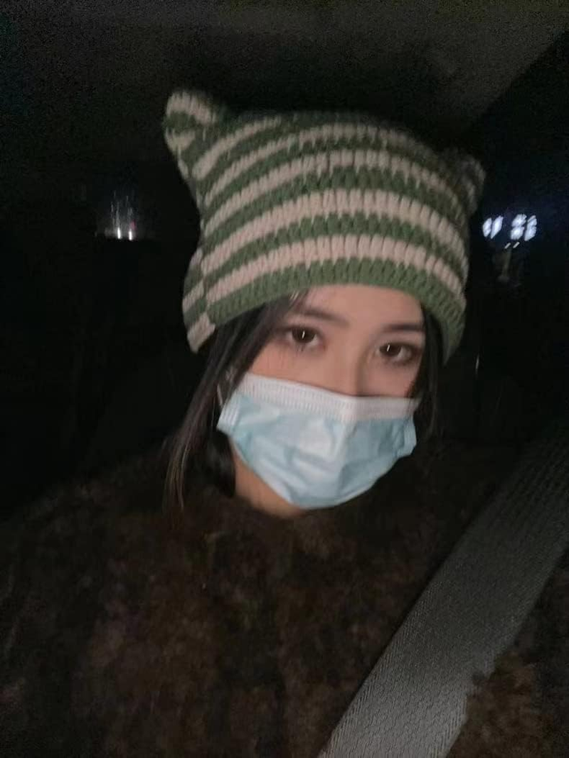 Women Girls Boys Teens Cute CAT Kitty Ears Hats, Winter Warm Knitted Stripe Grunge Accessories Slouchy Headgear - Black image number 3