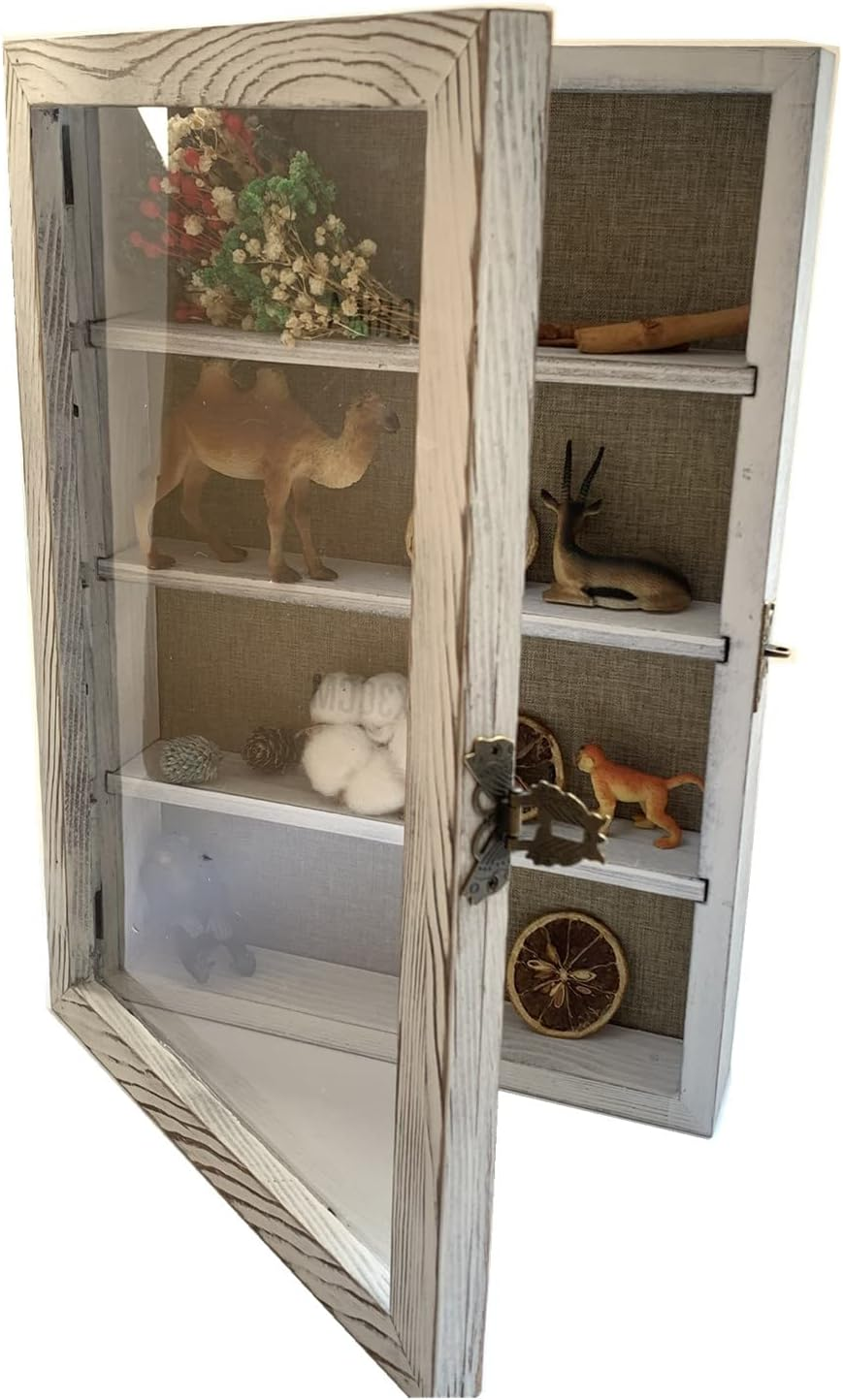 WANLIAN Shadow Box Frame with Acrylic 11X16&ldquo; Wooden Shadow Box Display Case with 3 Detachable Shelves & Linen Back, Wall-Mounted Deep Display Box Picture Frame for Photos Memorabilia (White)