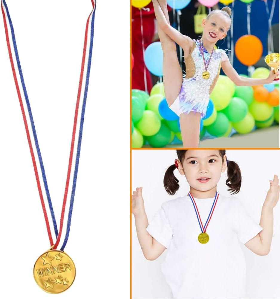 30 Gold Plastic Winners, Student Award Plastic Neckband Medals, and Participation Medals for Winners of Game Competitions, Sports, and Activity Performances