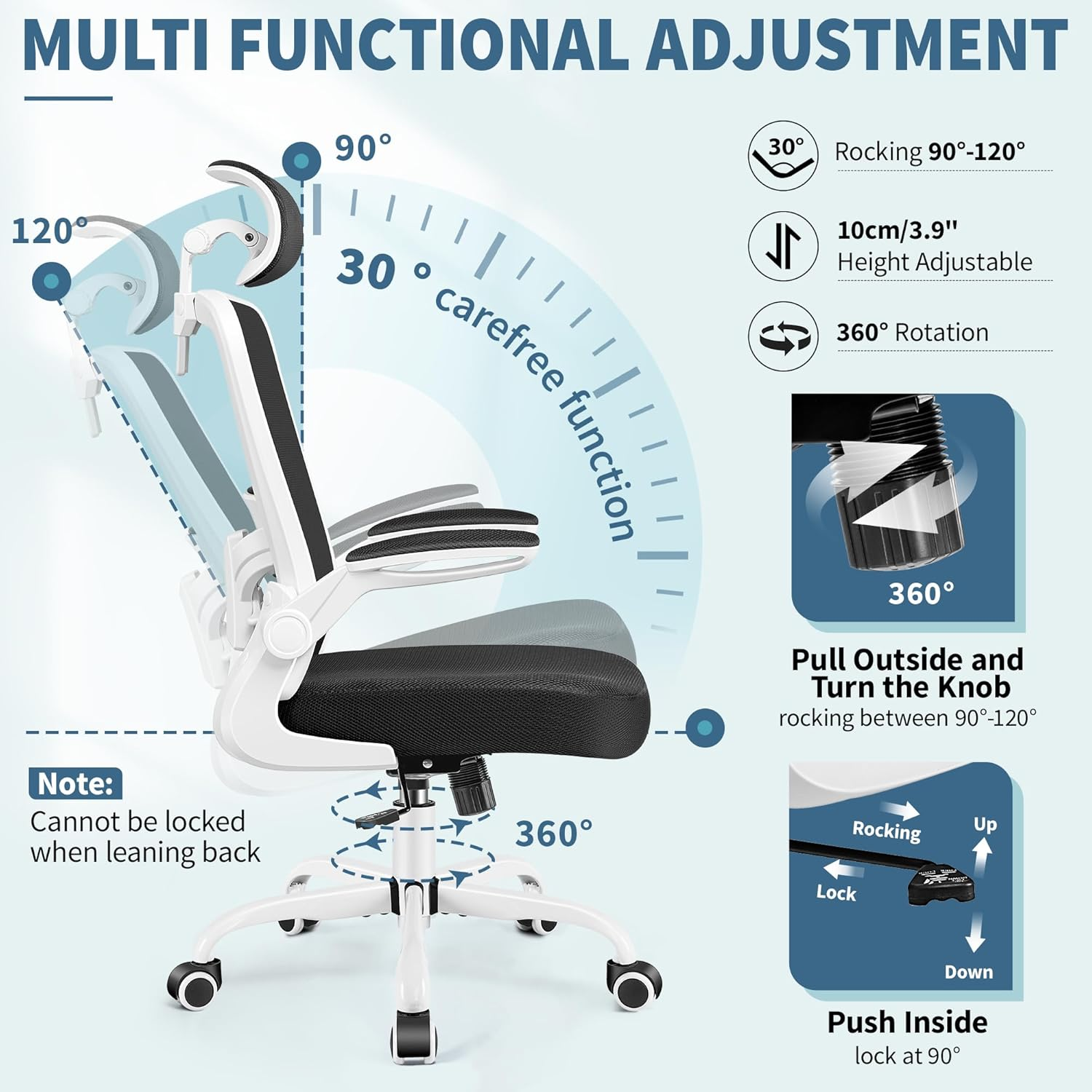 Felixking Ergonomic Office Chair, Headrest Desk Chair Office Chair with Adjustable Lumbar Support, Home Office Swivel Task Chair with High Back and Armrest (White) - Gray image number 3